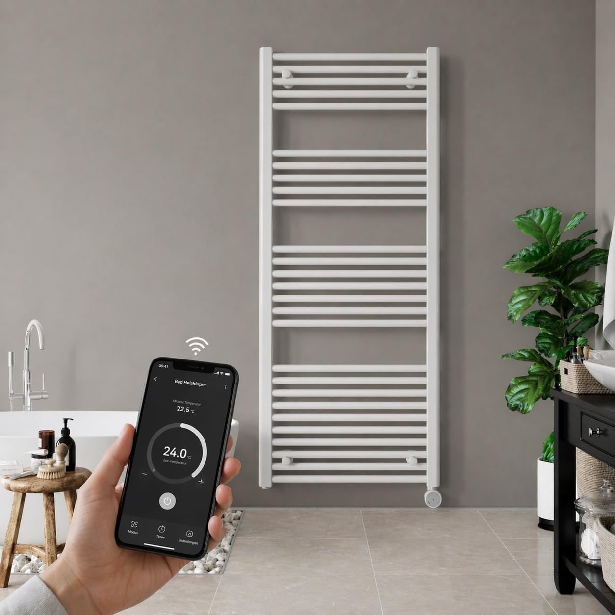 Elektrischer Badheizkörper mit WiFi & Bluetooth, Weiss 1475h x 500b