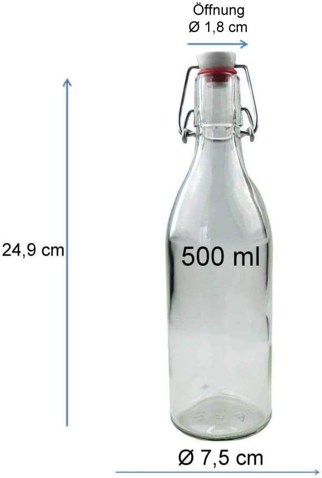 Glasflaschen-Set mit Bügelverschluss (8 Stück, 0,5 L) inkl Trichter