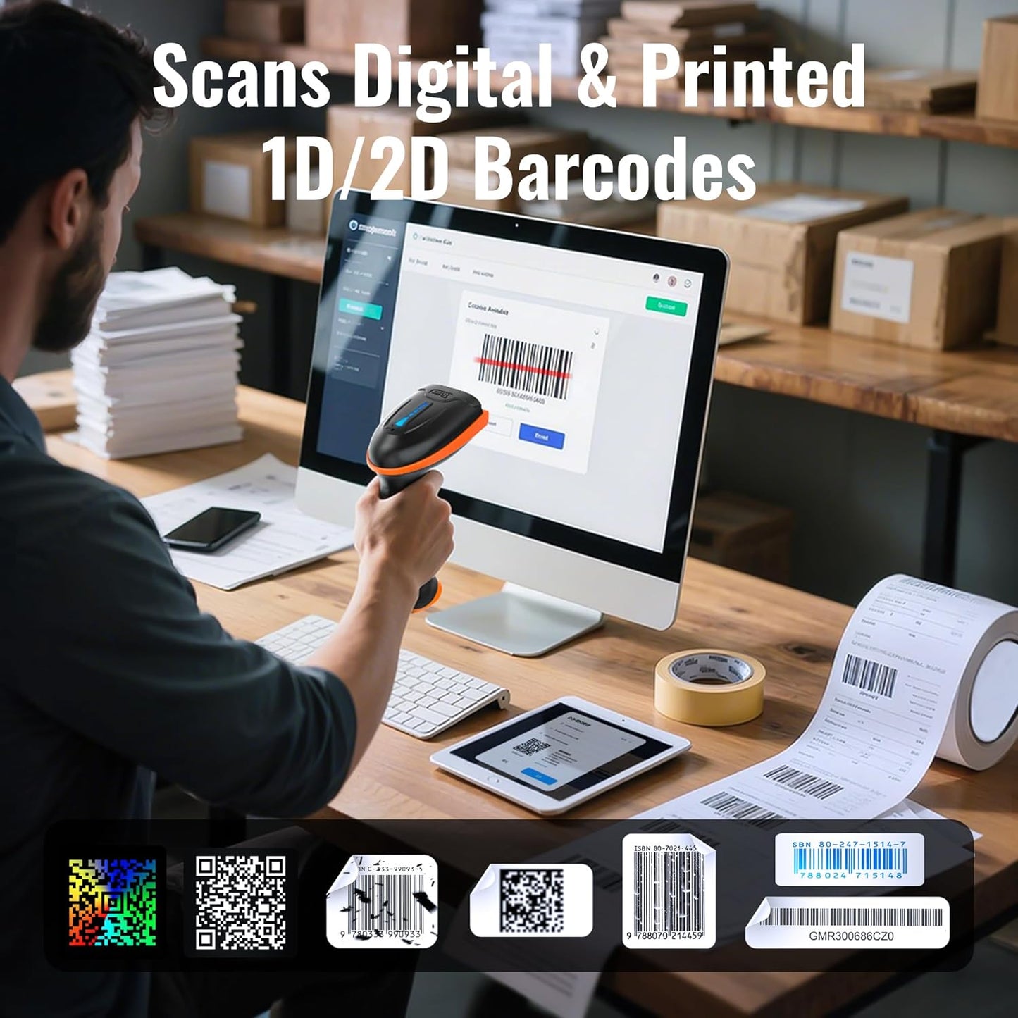 Barcode-Scanner D5100 für 1D, 2D und QR, 2D Orange