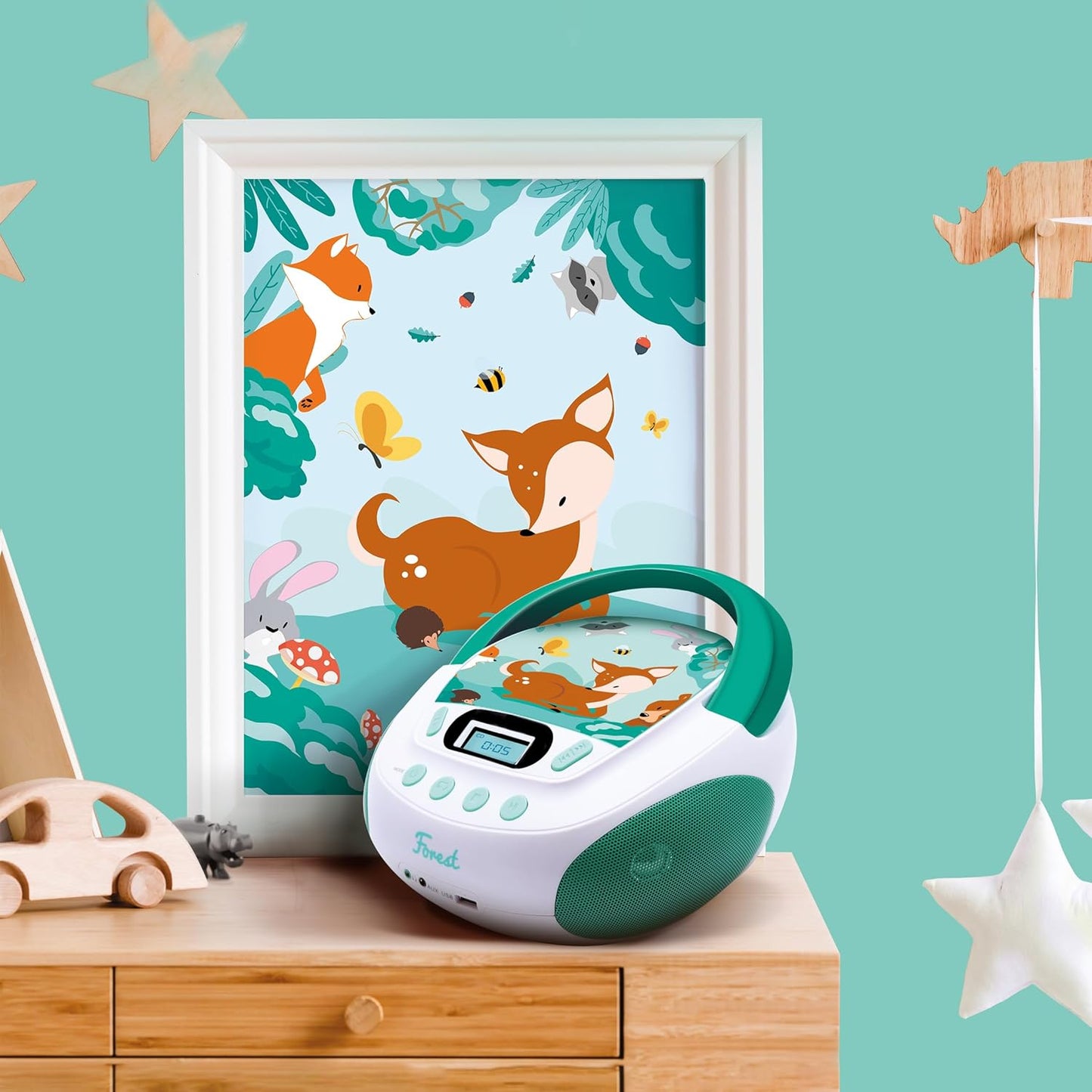 CD Player für Kinder mit Lautsprechern und USB, grün