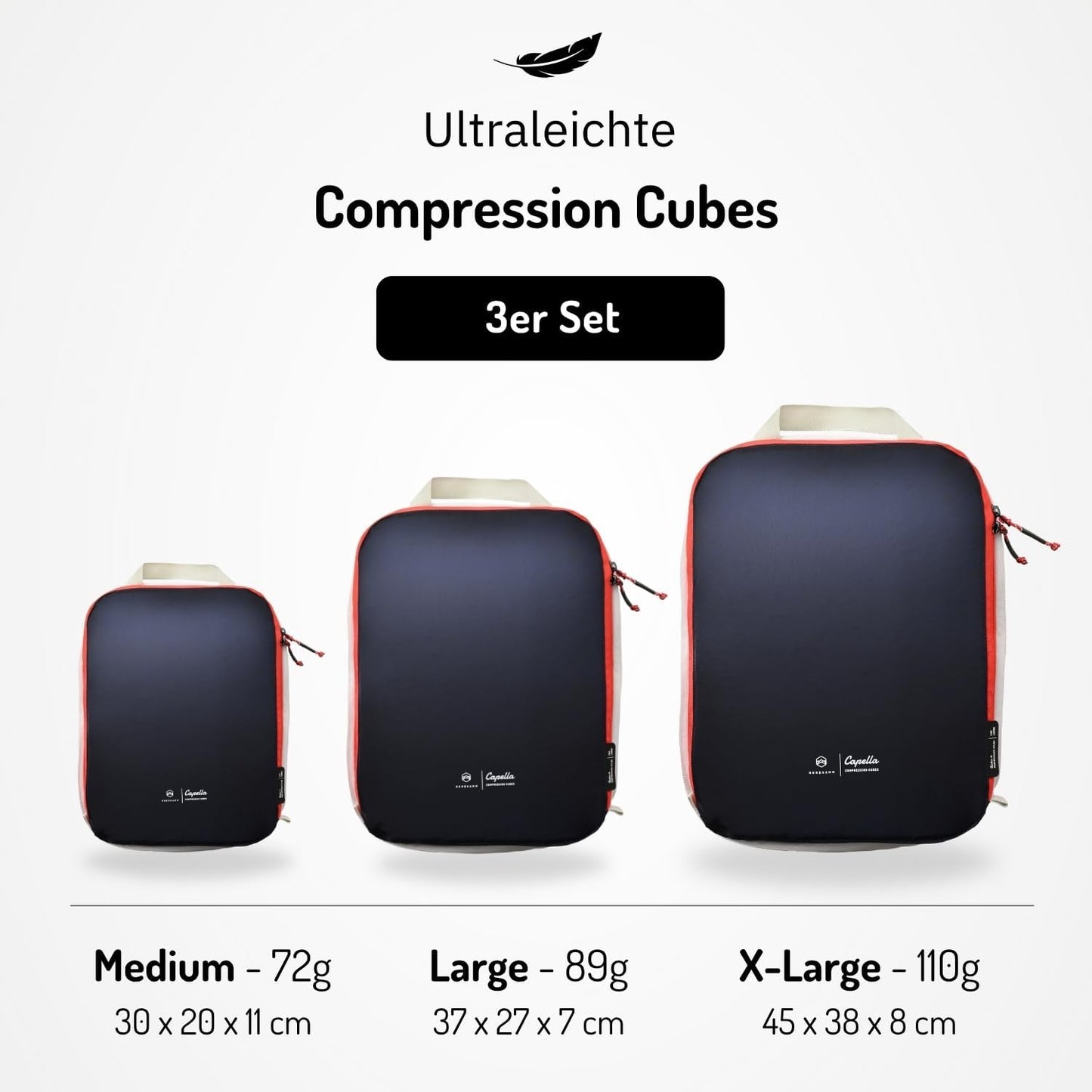 3er-Set Packtaschen mit Kompression, Blau / Grau