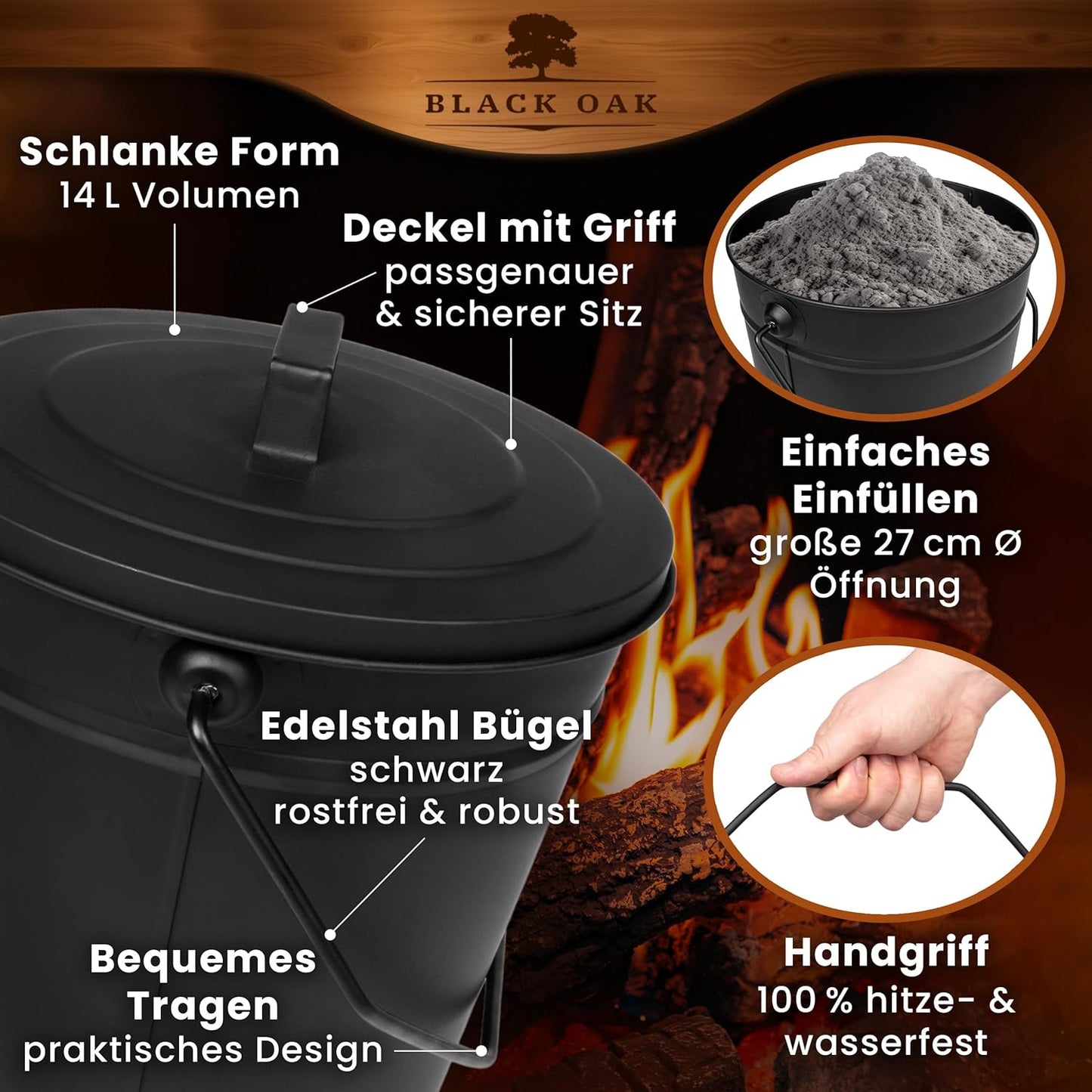 Ascheeimer Etna mit Lederhandschuh, Eimer & Zubehör 2 Etna 14l Eimer + Lederhandschuh