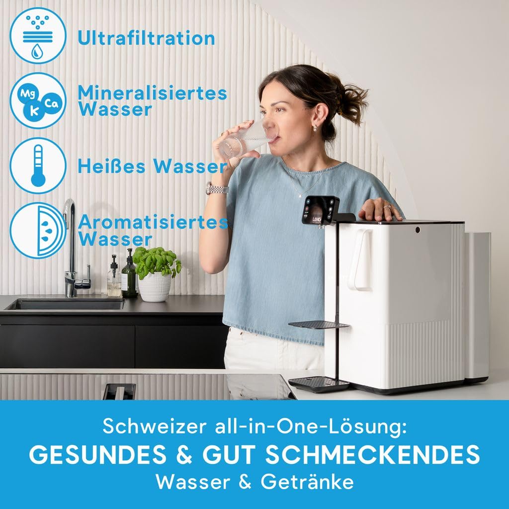 C020 Auftisch Osmoseanlage mit Heisswasserspender & UV, Blau Mineralstoffpacks nicht Inklusive