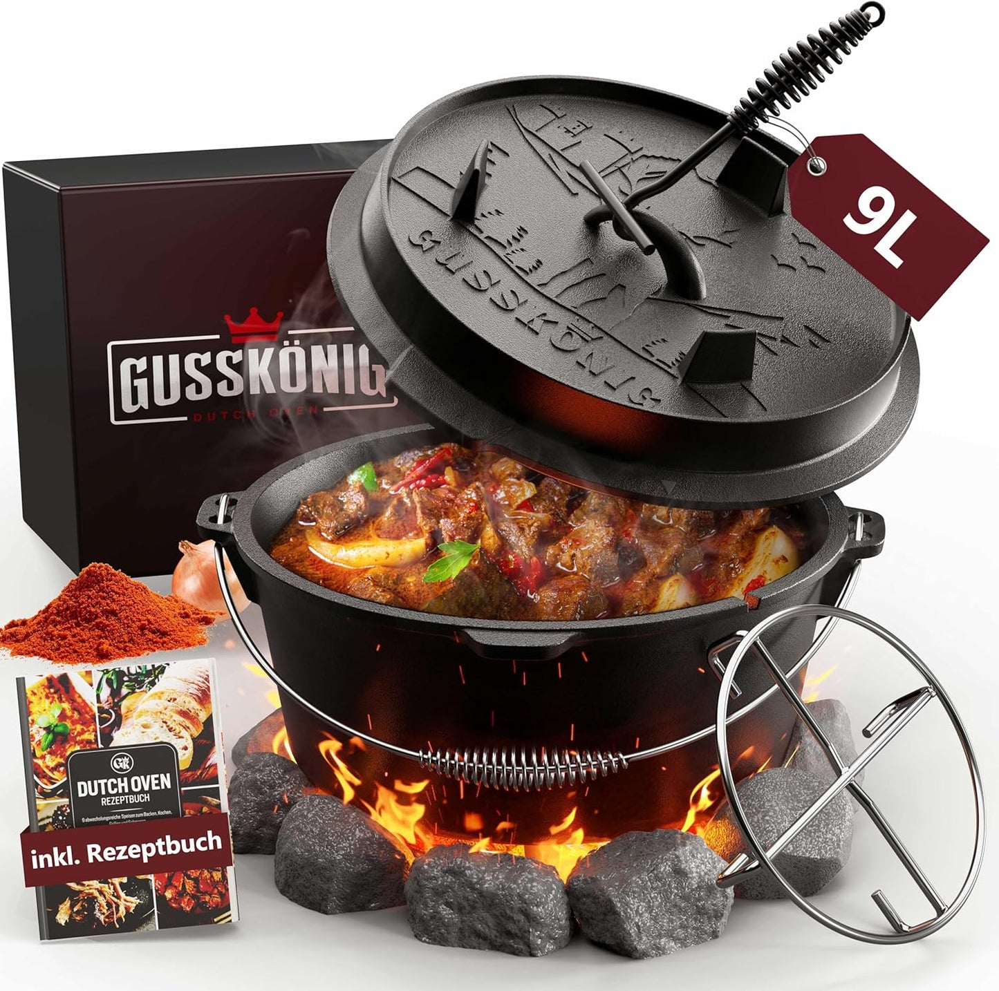 Dutch Oven Set, Topf ohne Fuss 9 Liter