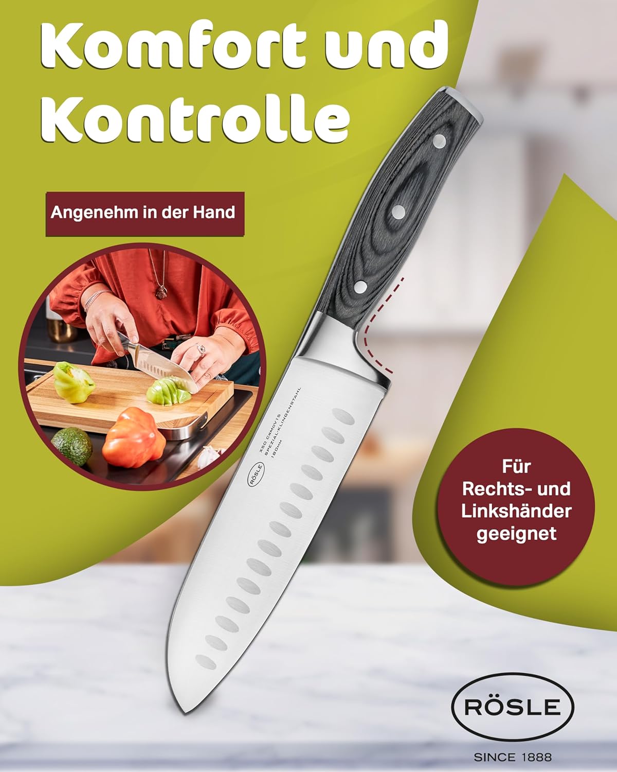 Santokumesser mit Kullenschliff, Santokumesser