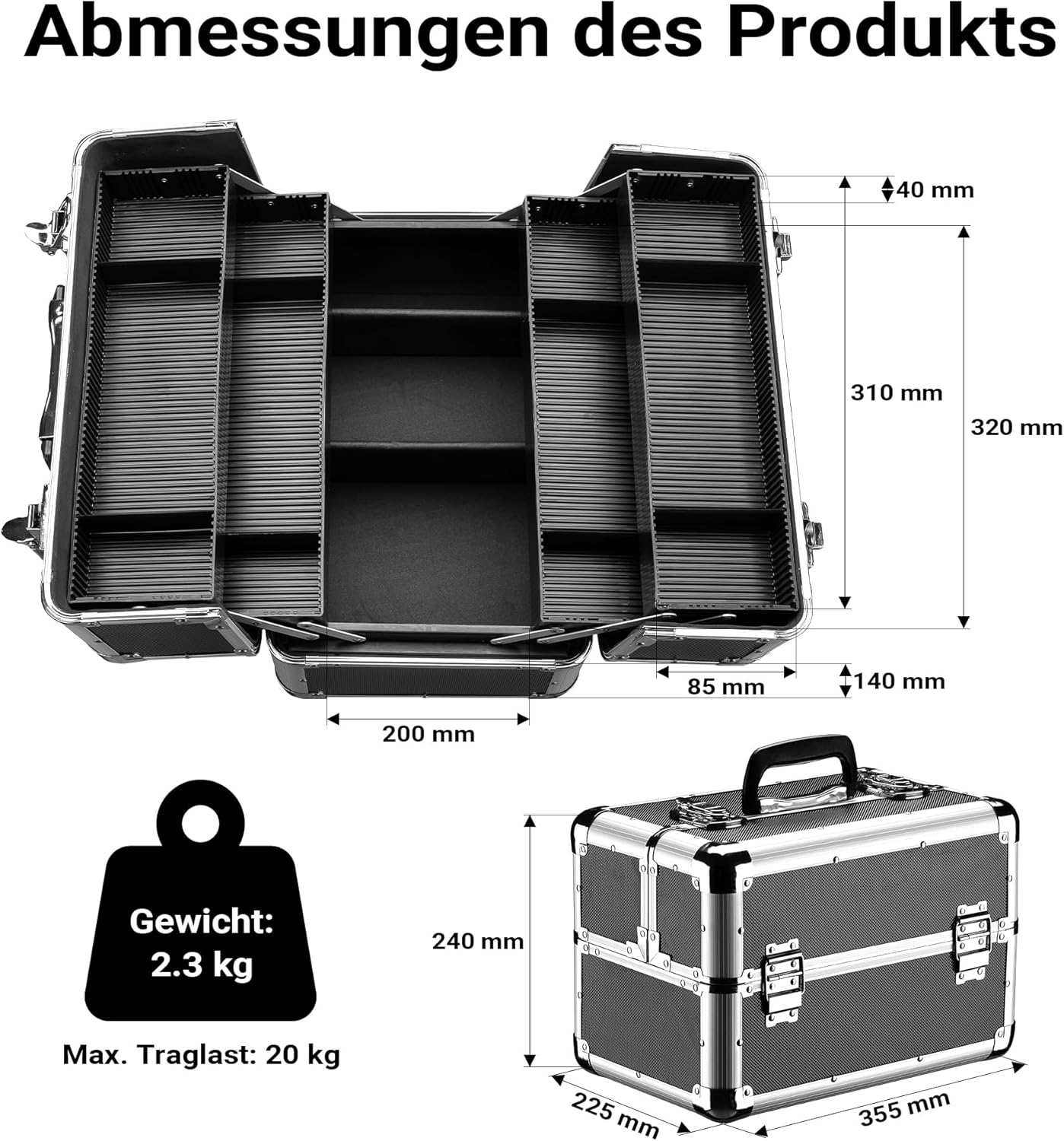 Universalkoffer mit Innenaufteilung, Schwarz 7-L