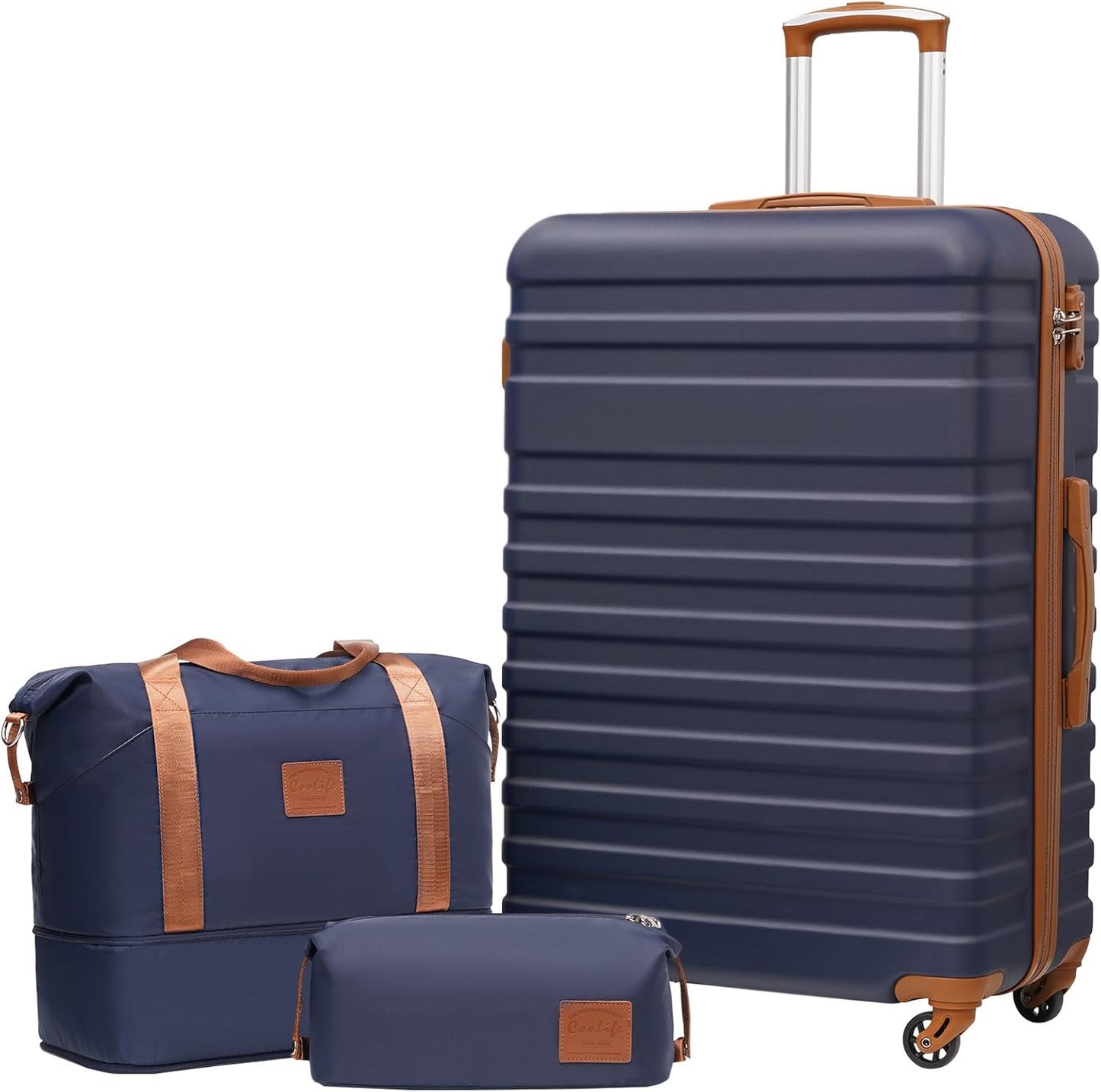 3-teiliges Hartschalenkoffer-Set mit TSA-Schloss, Blau/Braun / Grosser Koffer-Set 3tlg