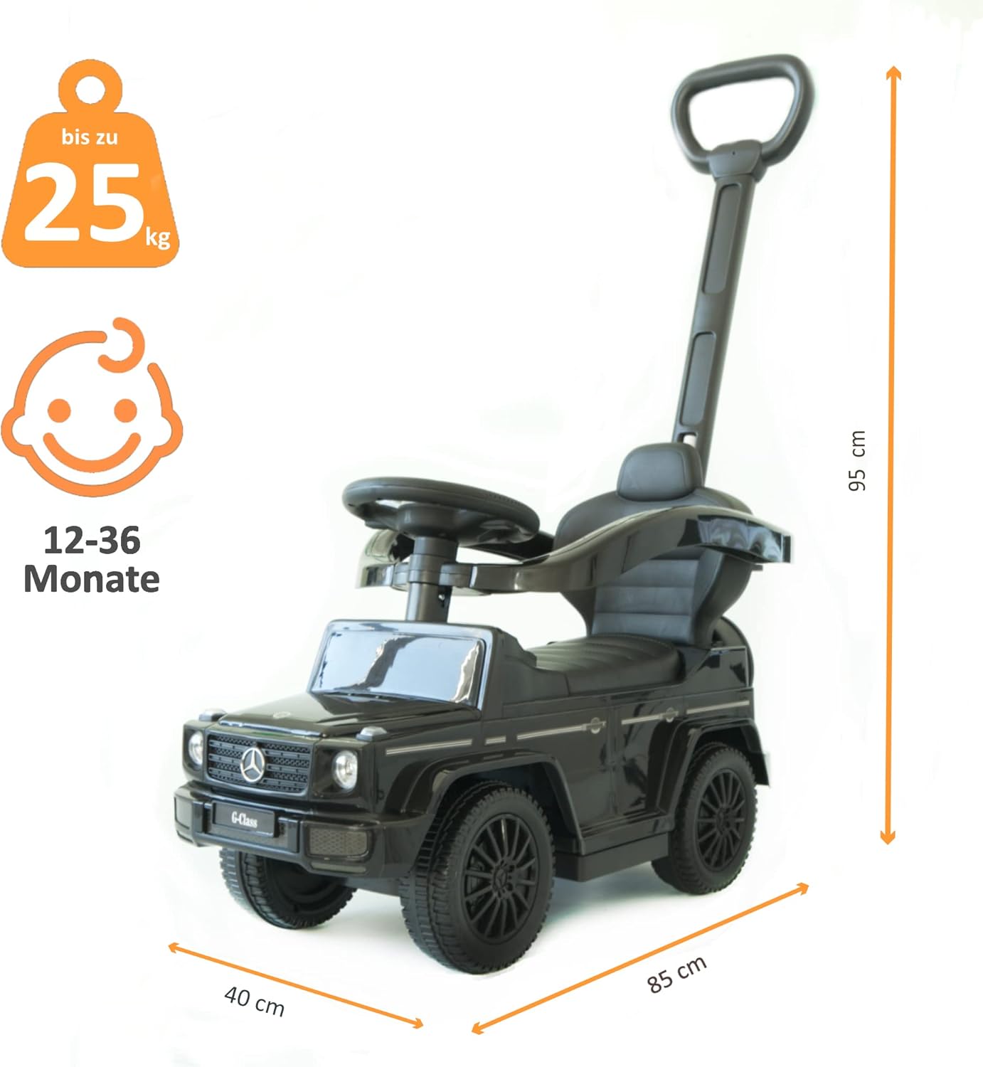 Rutschauto mit Schiebestange, Schwarz