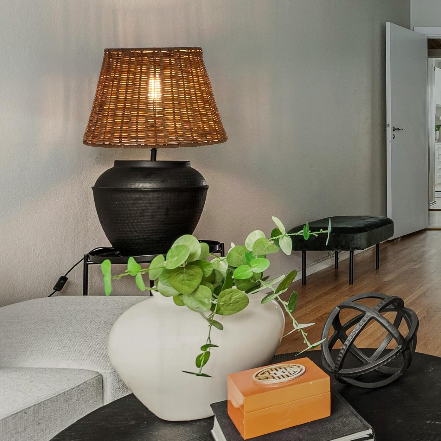 Rattan Lampenschirm, Boho-Stil, Tiefer Kaffee 1