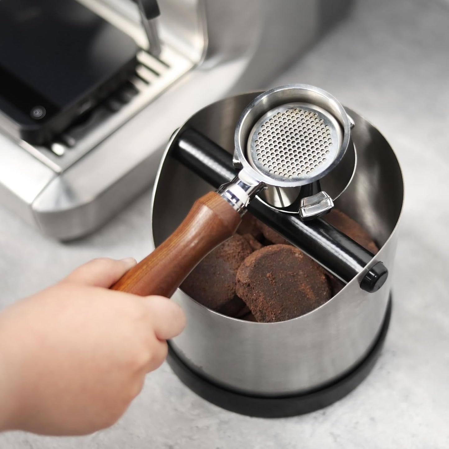 Abklopfbehälter für für Delonghi Sage Ninja Siebträgermaschinen, Silber