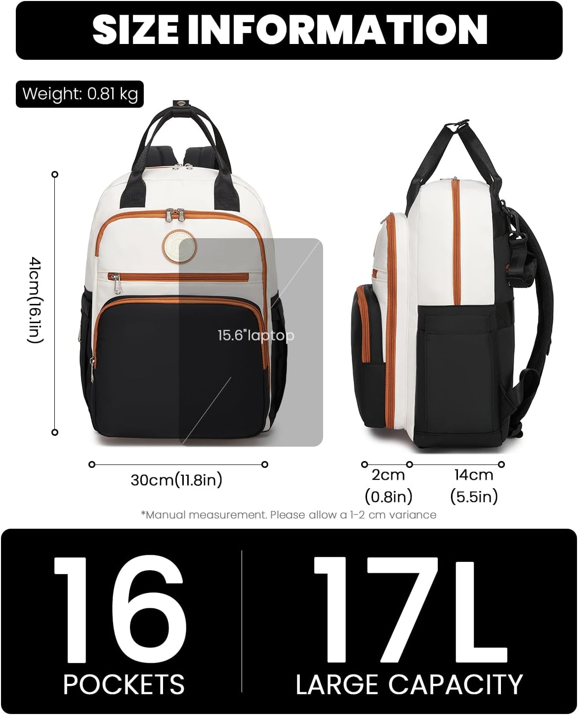 Wickelrucksack mit Kinderwagengurten, Schwarz&beige