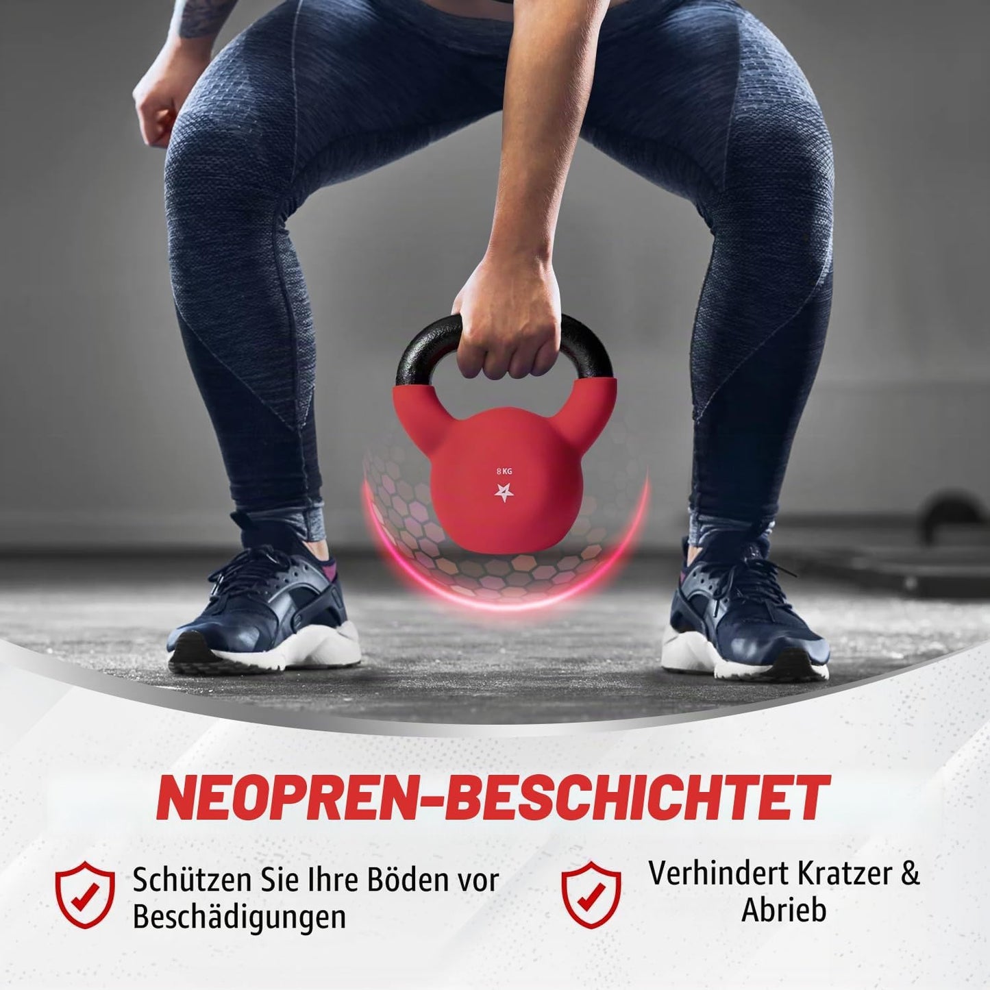 Gusseisen Kettlebell mit Neoprenüberzug, 8 kg - Rot