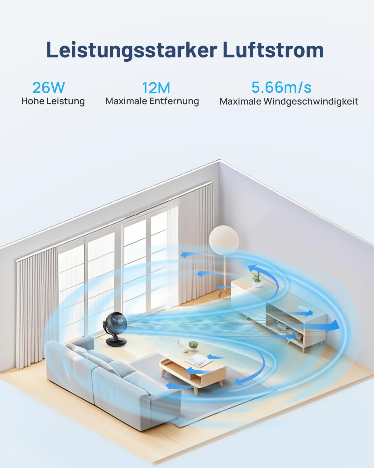 Tisch-Ventilator Leise mit 6 Stufen & 3D Luftzirkulation, Xd-1586fb
