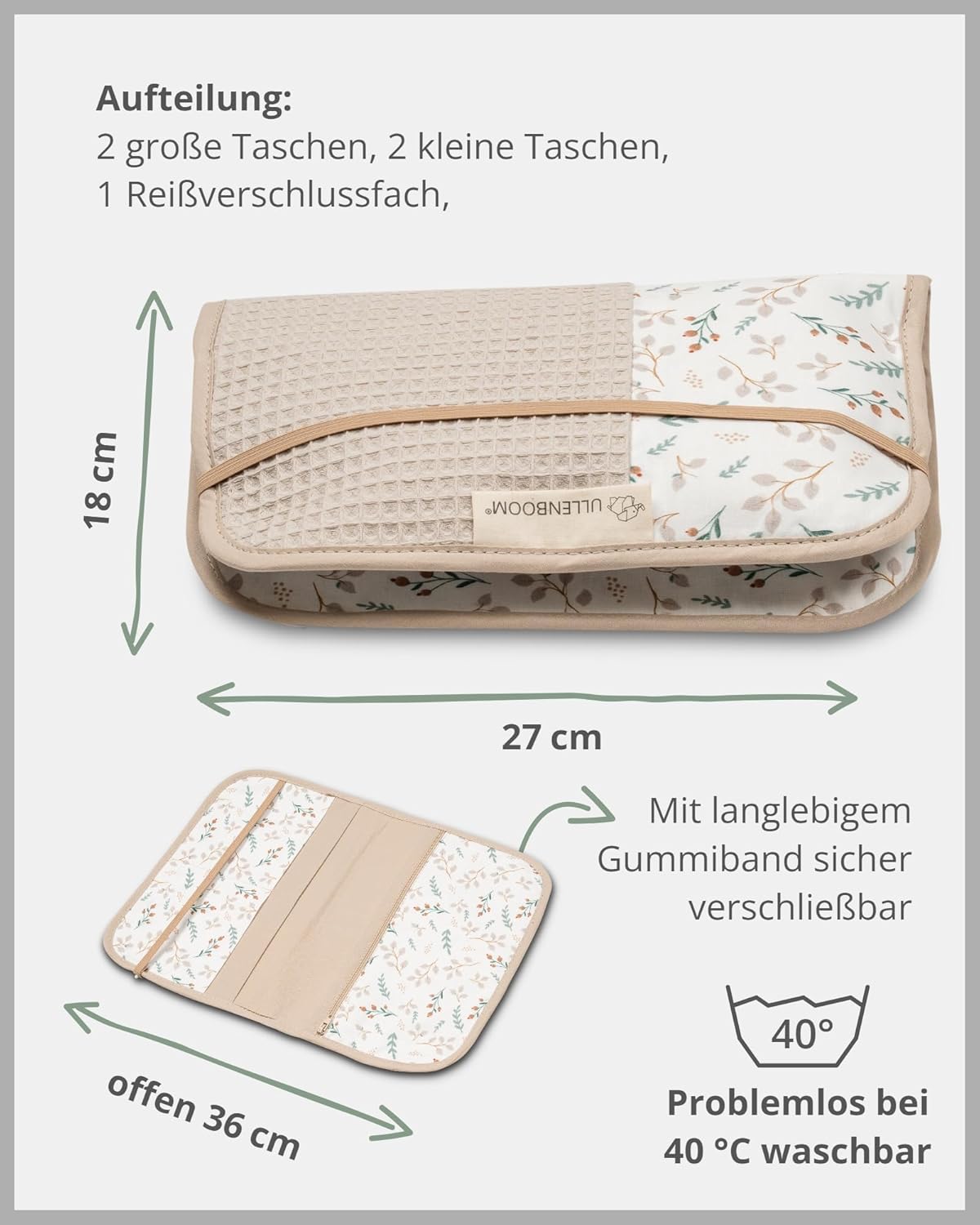 Windeltasche, Floral Sand 18 x 27 cm