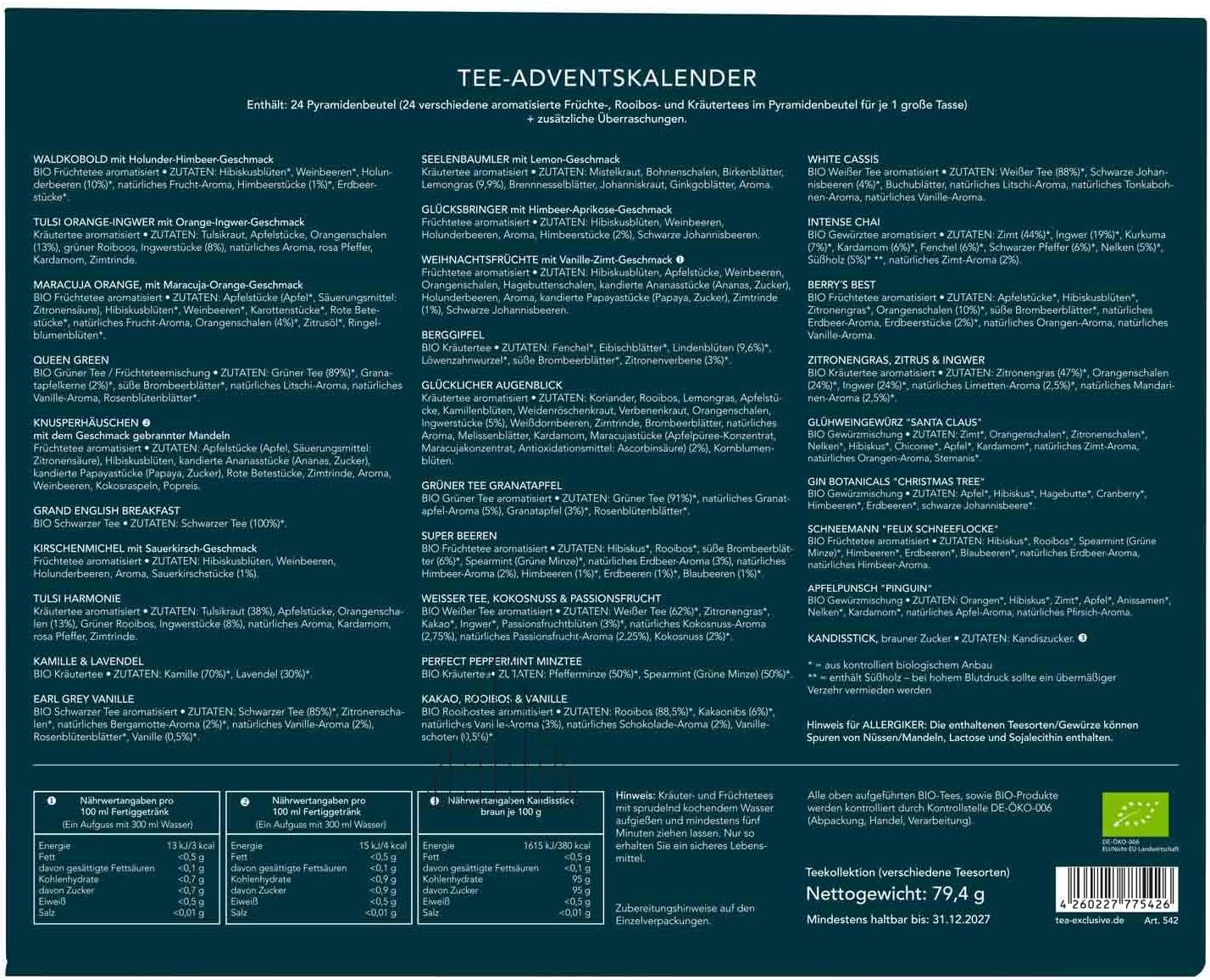 Tee-Adventskalender mit 24 Pyramidenbeuteln, Green Edition - Pyramidenbeutel