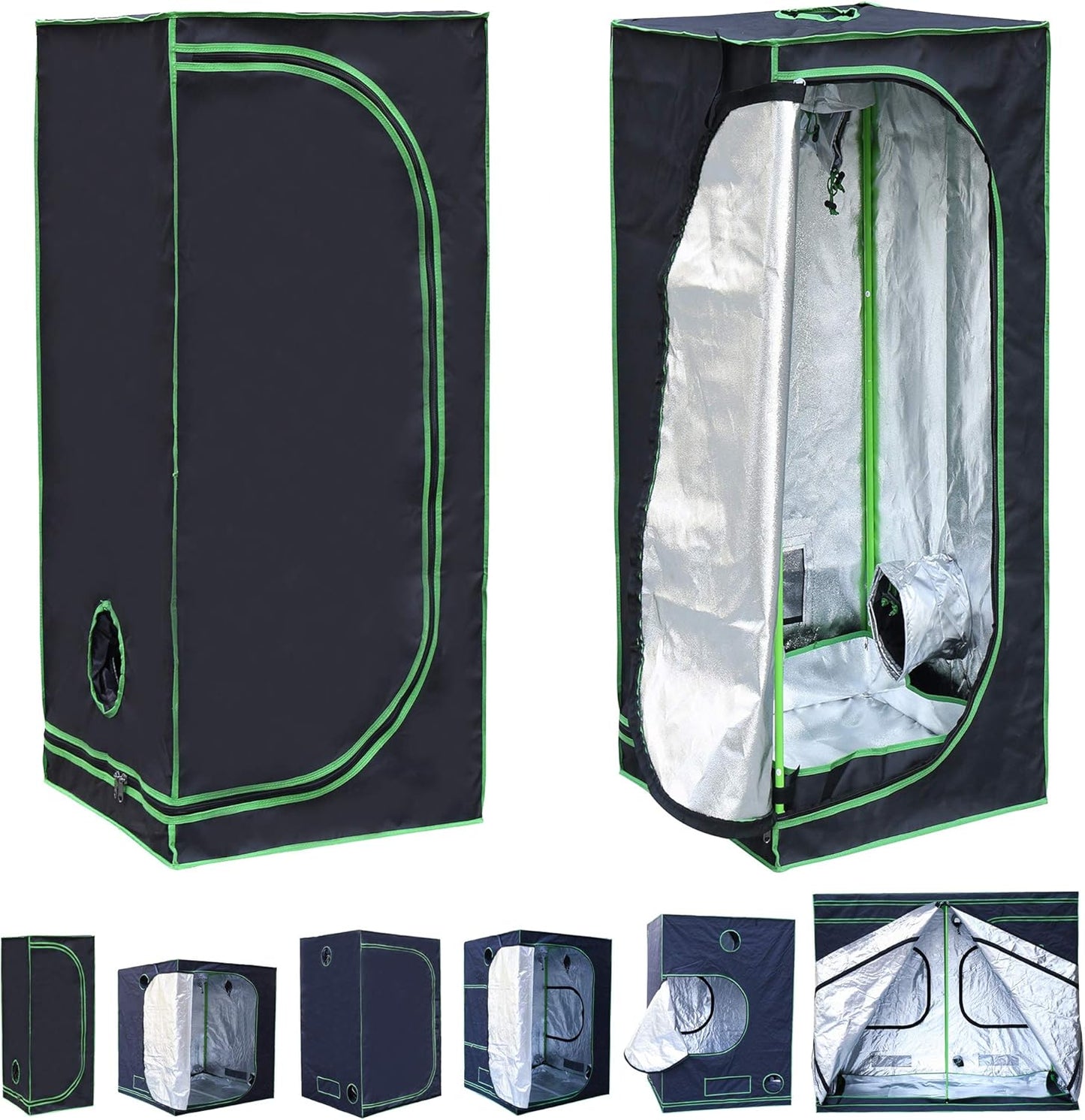 Indoor Grow Zelt für Pflanzen, 60 cm x 60 cm x 120 cm Schwarz / Grün