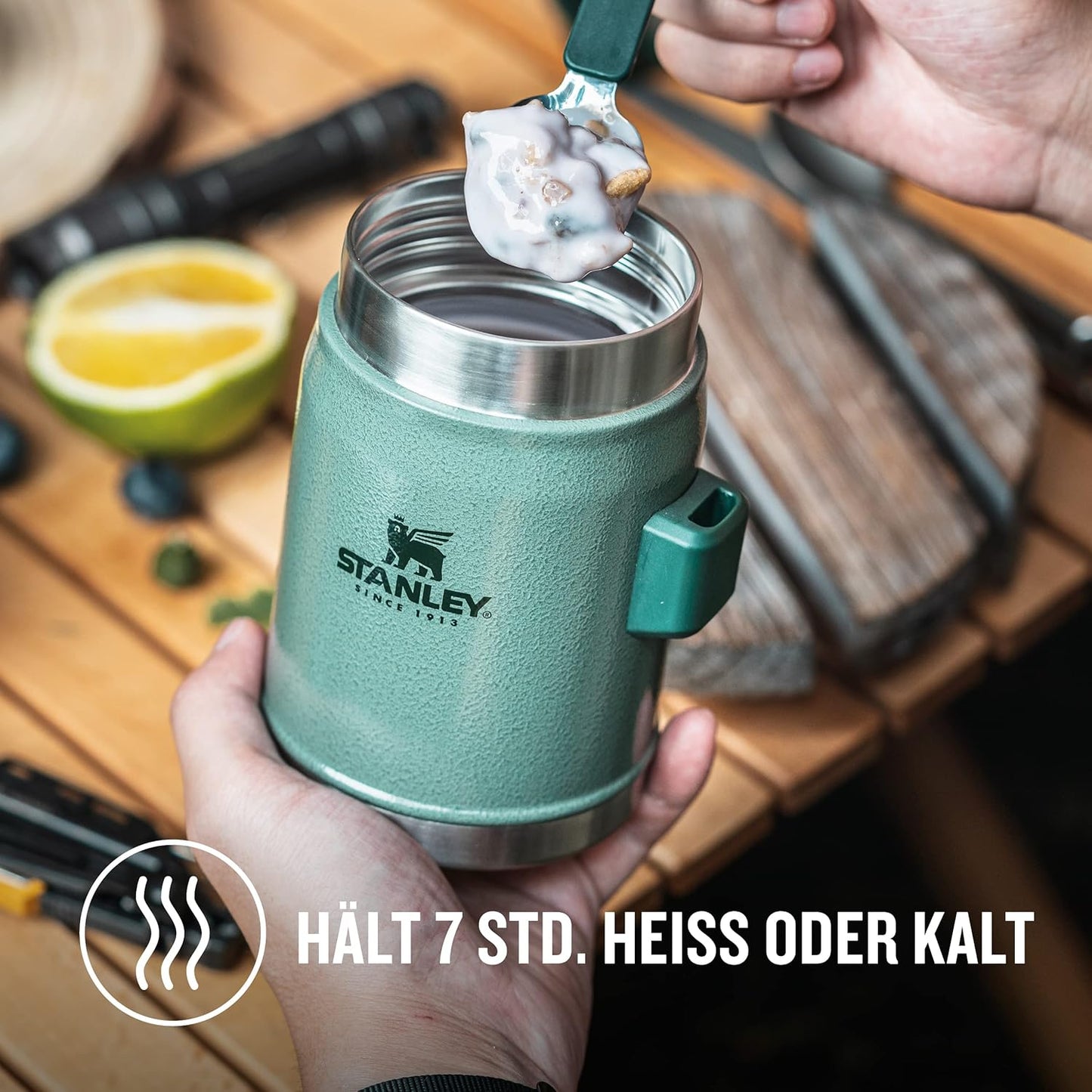 Thermobehälter für Essen (400 ml, Edelstahl), Hammertone Green