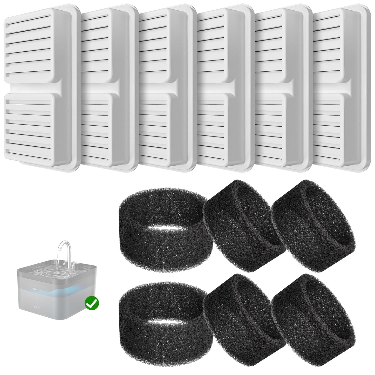Filter-Set für Katzenbrunnen (12-teilig), Weiss-2,2L-6 Filter + 6 Schaumstofffilter