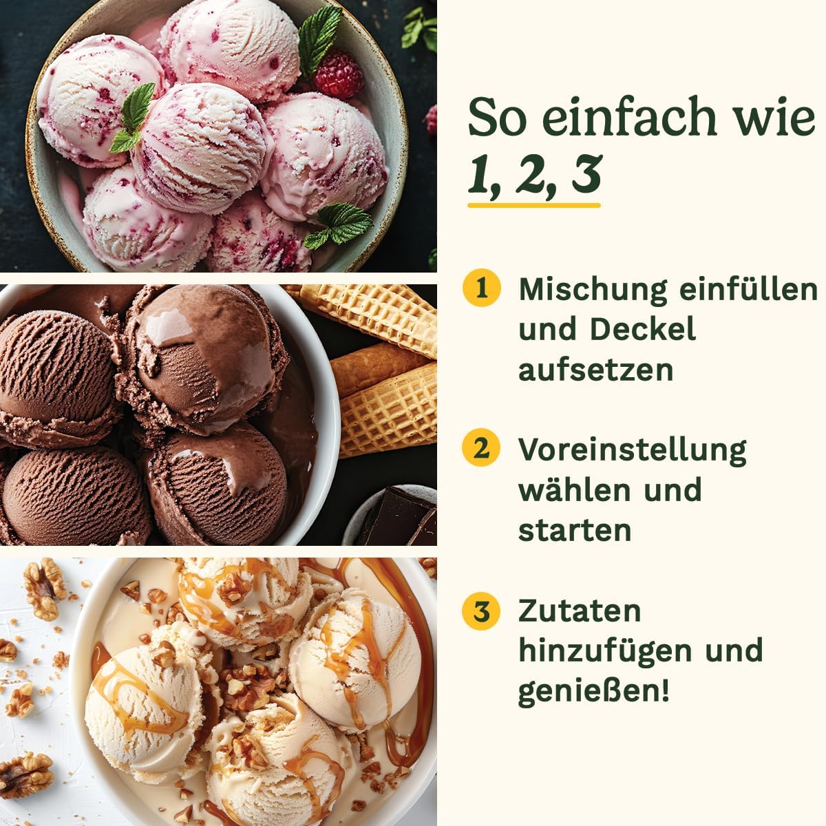 Selbstkühlende Eismaschine mit 3 Voreinstellungen, FreezeEase, Selbstfrierend Weiss