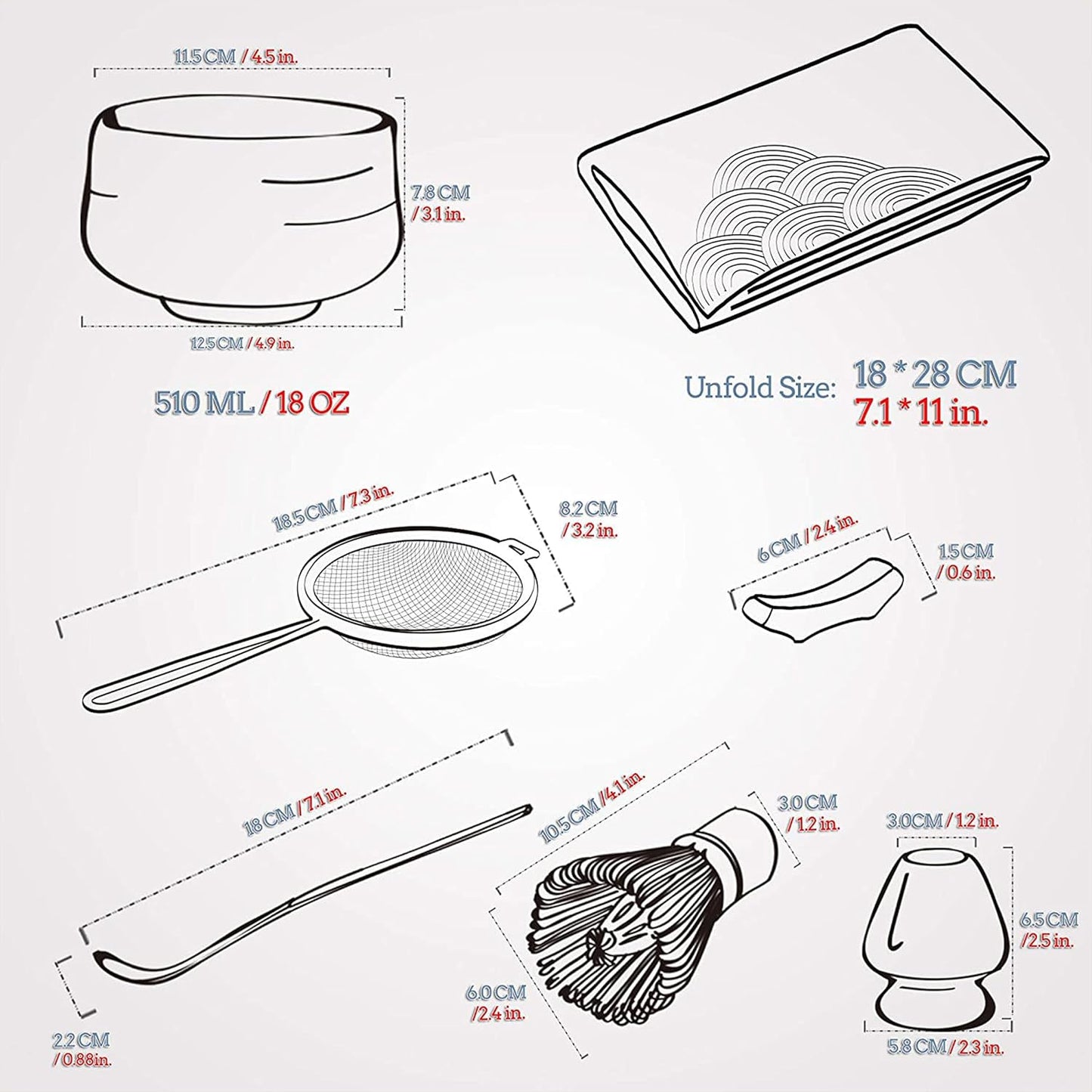 7-teiliges Matcha-Tee-Set mit Bambusbesen, Bol Junware, A.junware-grün
