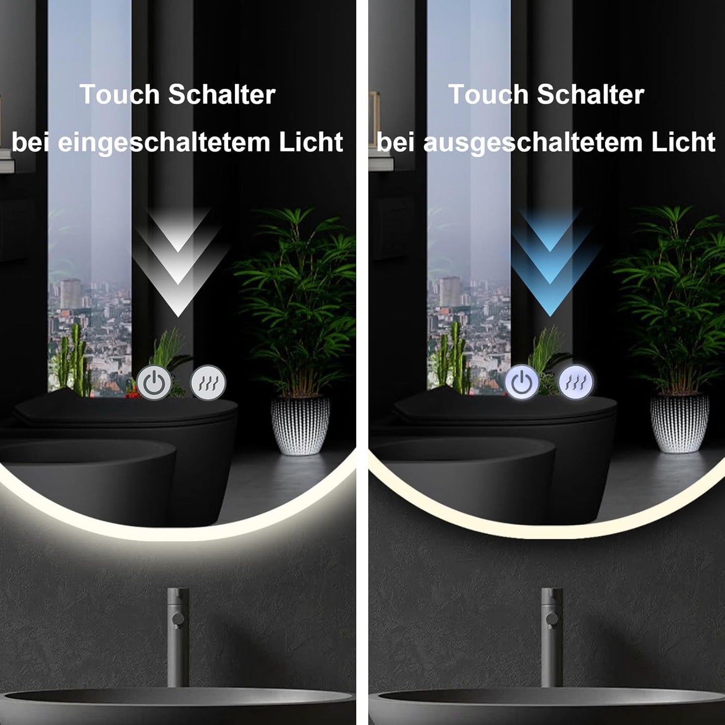 Runder LED-Badspiegel mit Antibeschlag und Touch-Schalter, Rund A