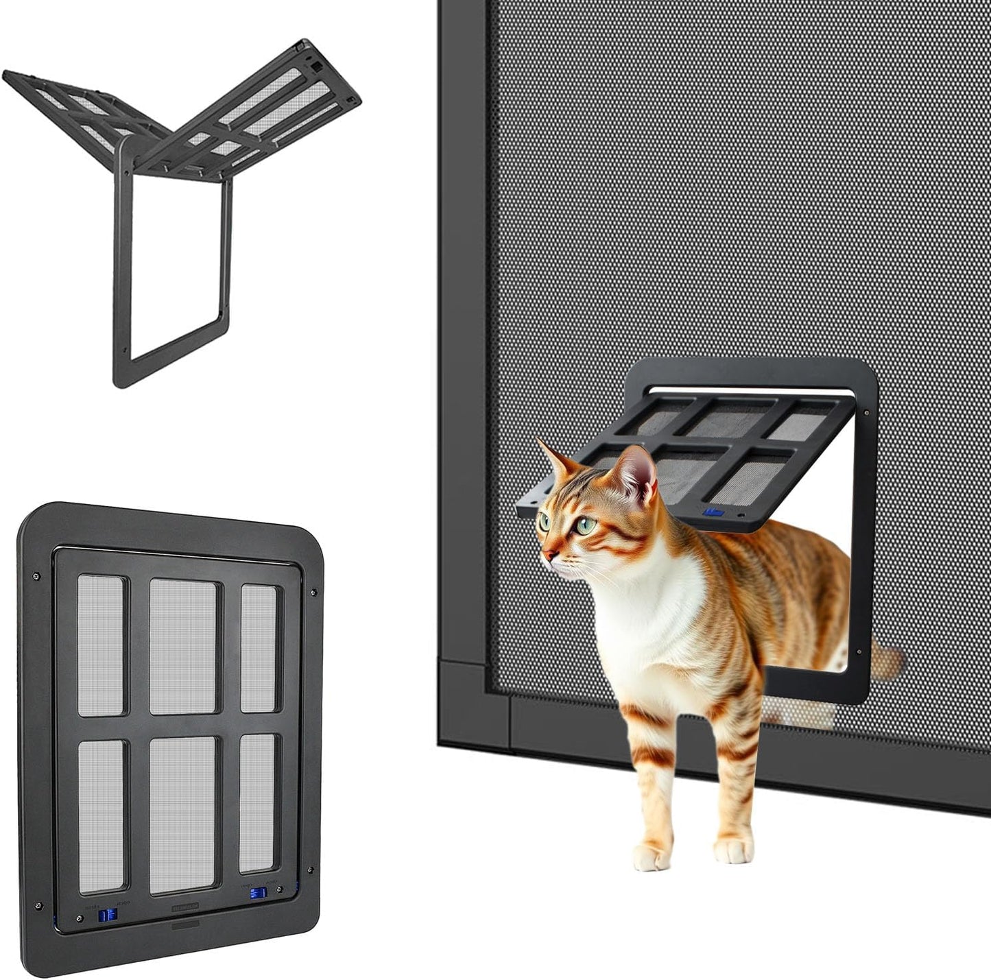 Katzenklappe für Fliegengitter mit Magneten, Eingang 26.2 x 21 cm, Schwarz