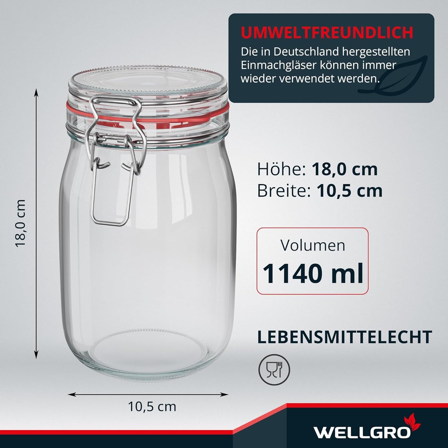 3er-Set Einmachgläser, 1140ml x 3 Stück