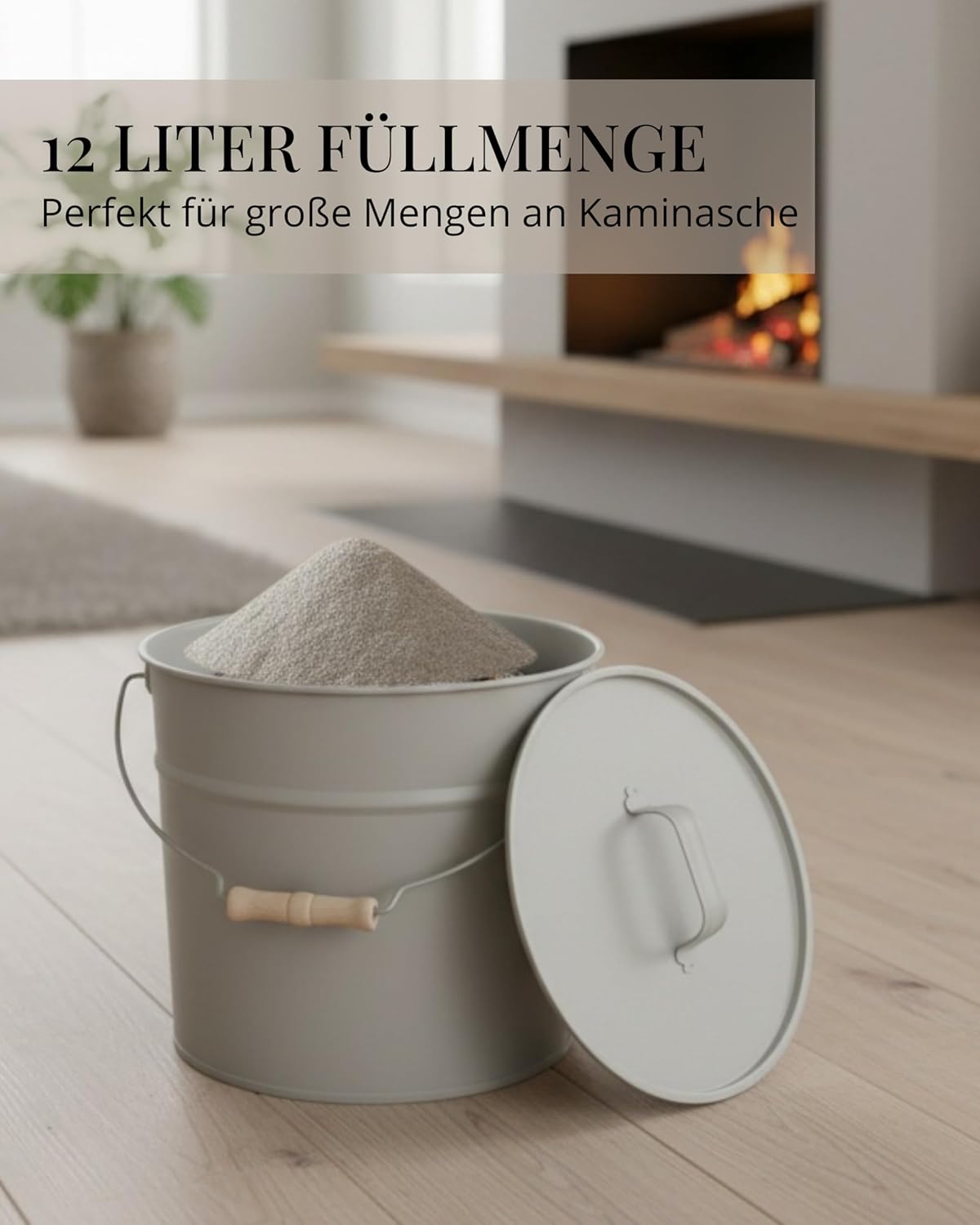 Ascheeimer mit Deckel, Greige