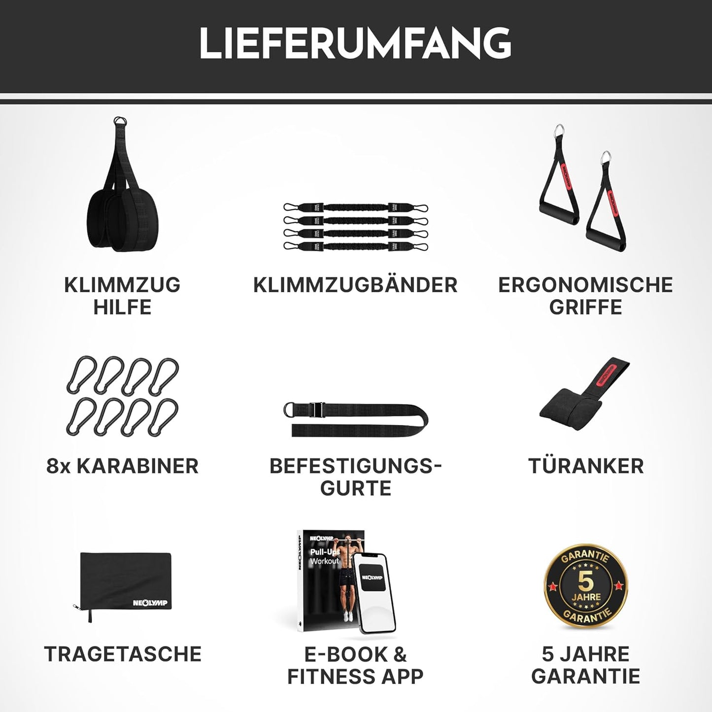 Klimmzughilfe mit 4-Seil-System und Fussschlaufen, Klimmzughilfe