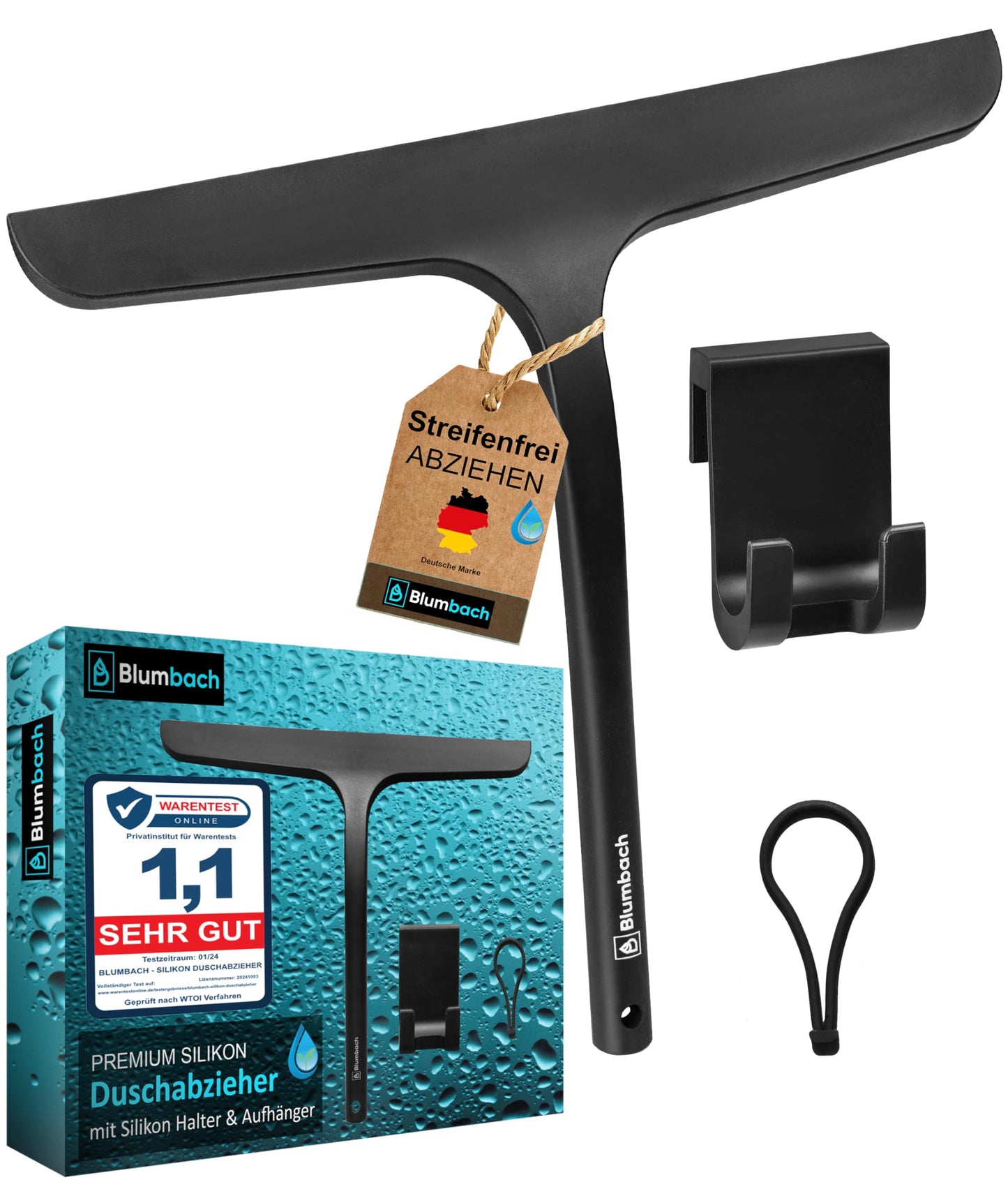 Duschabzieher mit Halterung, 28 cm Duschabzieher Schwarz