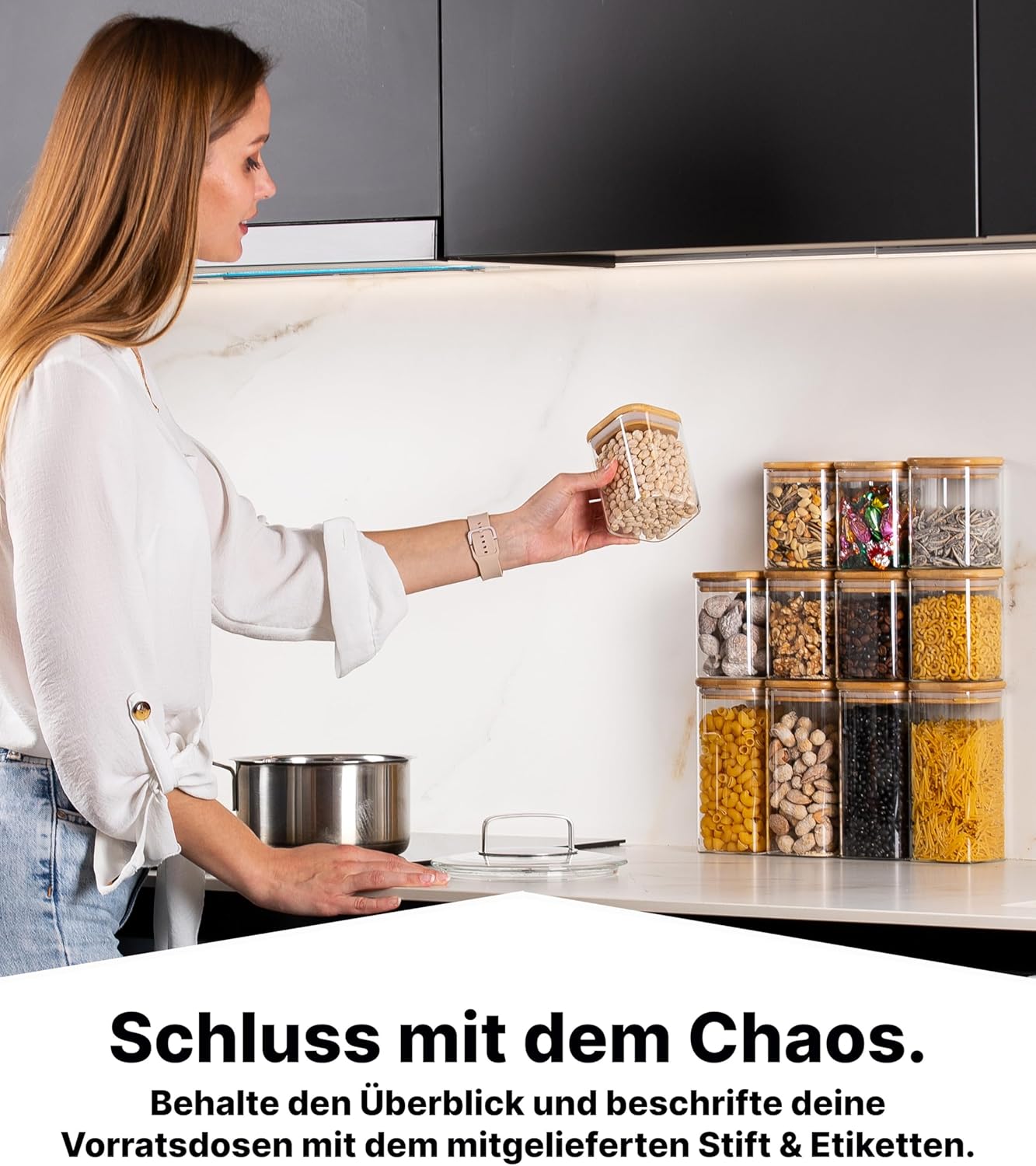 Vorratsgläser-Set mit Deckel, 12 Stk., 2 Grössen, eckig