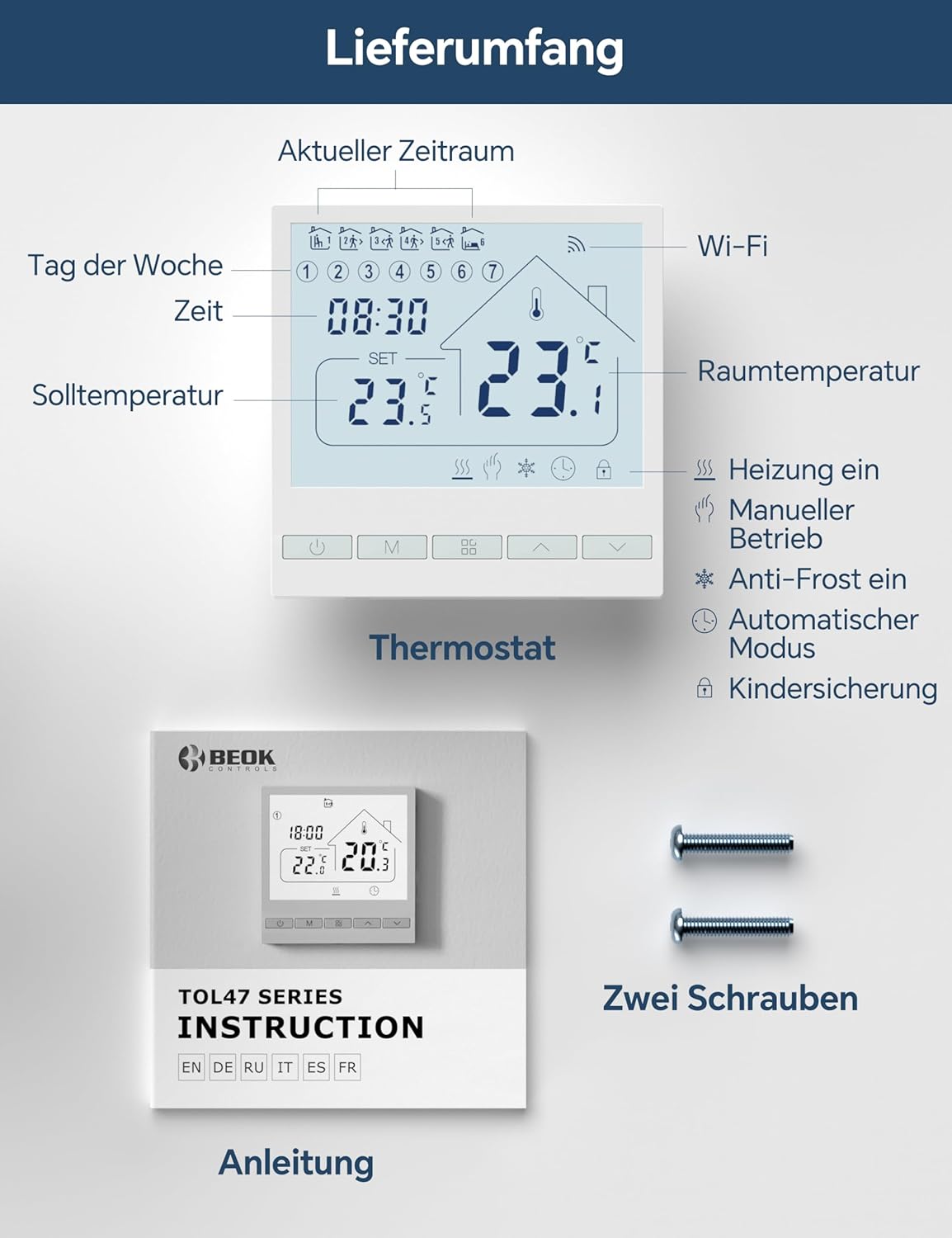 TOL47WIFI Heizungsthermostat, Gasheizkessel Thermostat 1Stk_WIFI