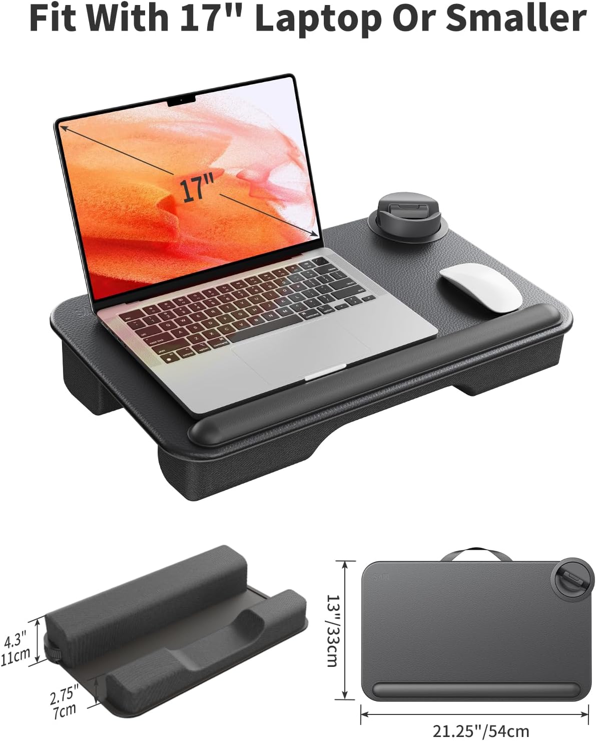 Laptopkissen mit Handgelenkauflage und Halterungen, Mit Tablet-Halterung Schwarz