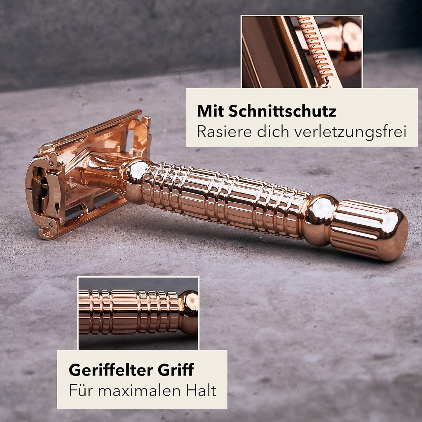 Rasierhobel Set, Rosé Gold - Schwarz