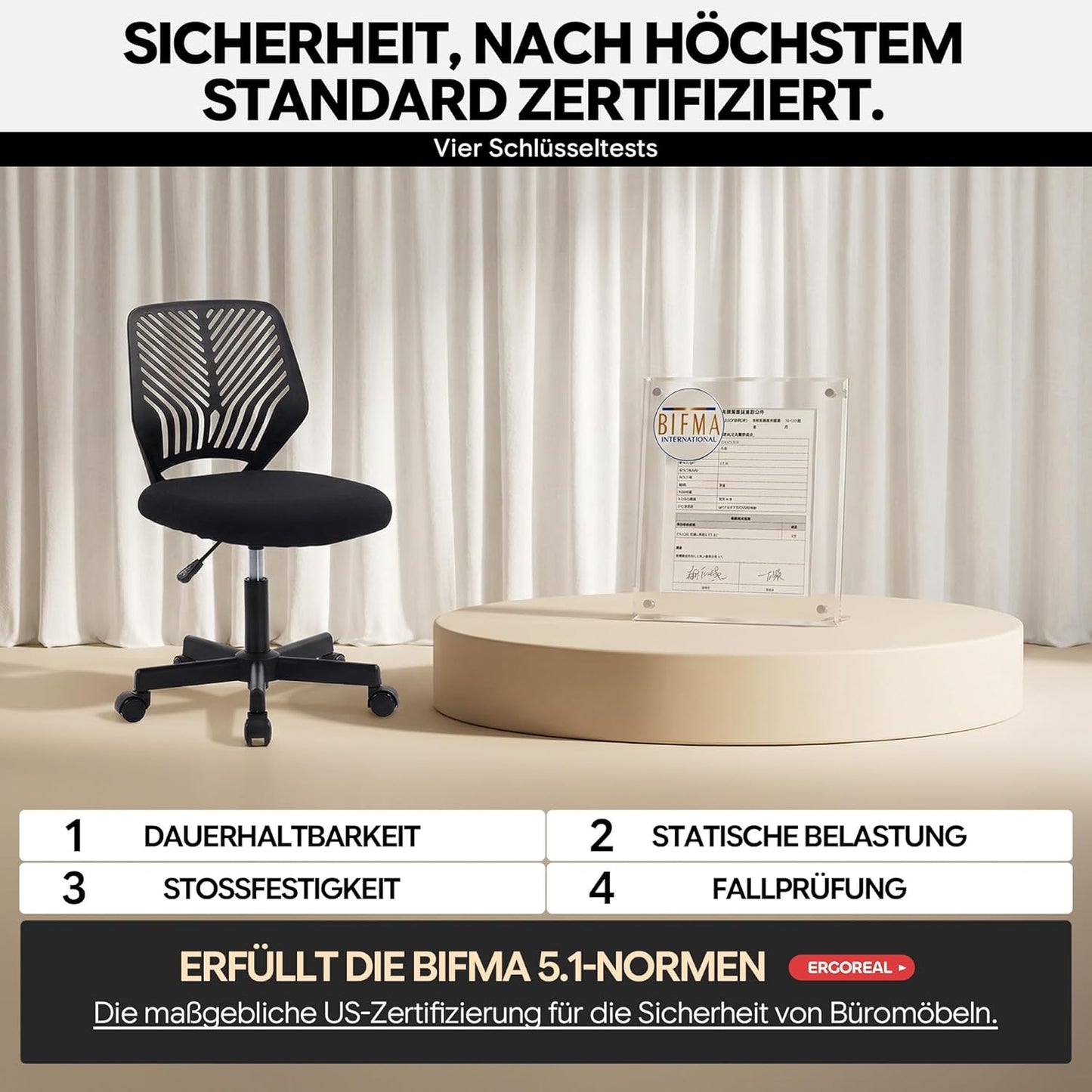 Ergonomischer Bürostuhl ohne Armlehne, Tiefe Schwarz