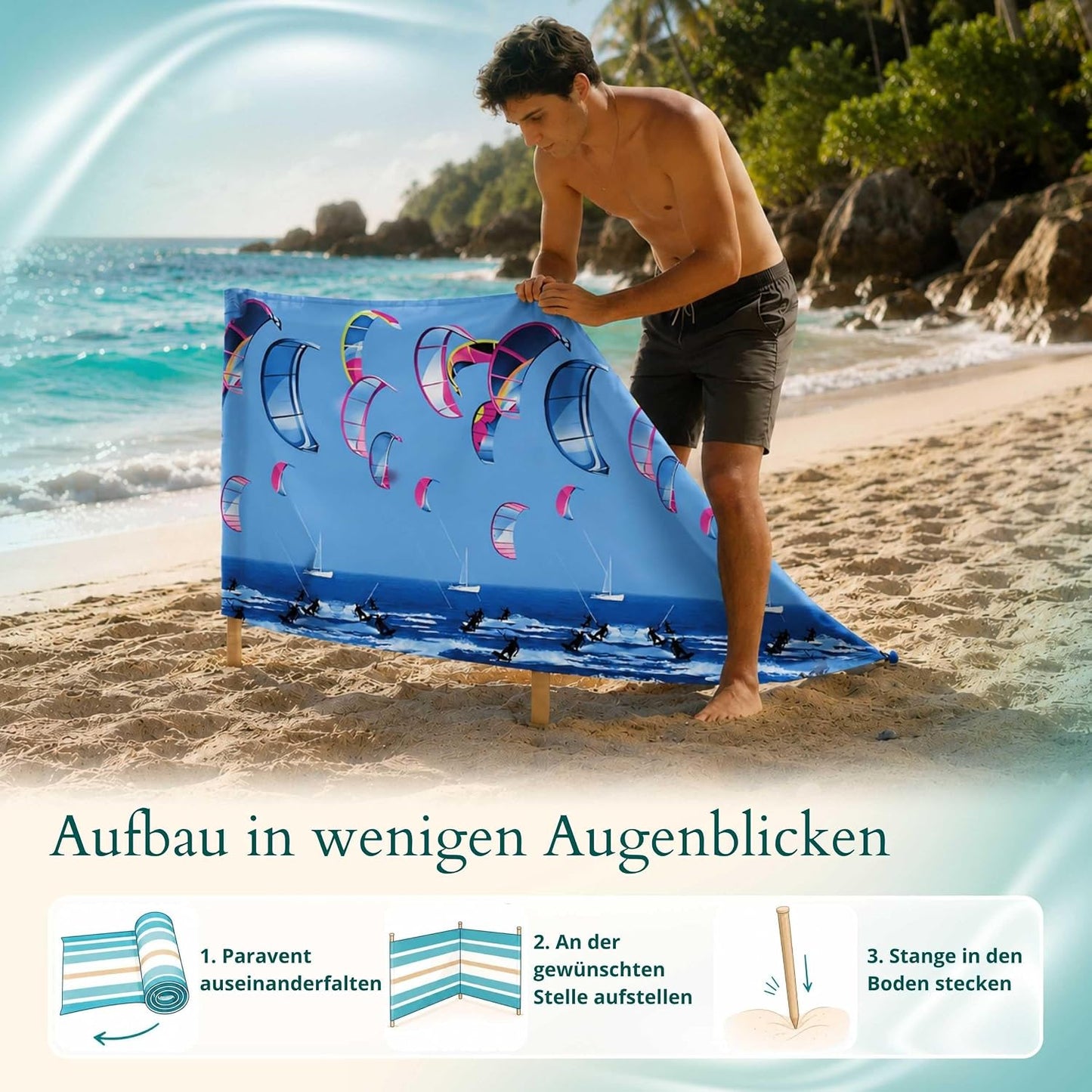 Strandparavent Windschutz, 10m, Design 12 10 m