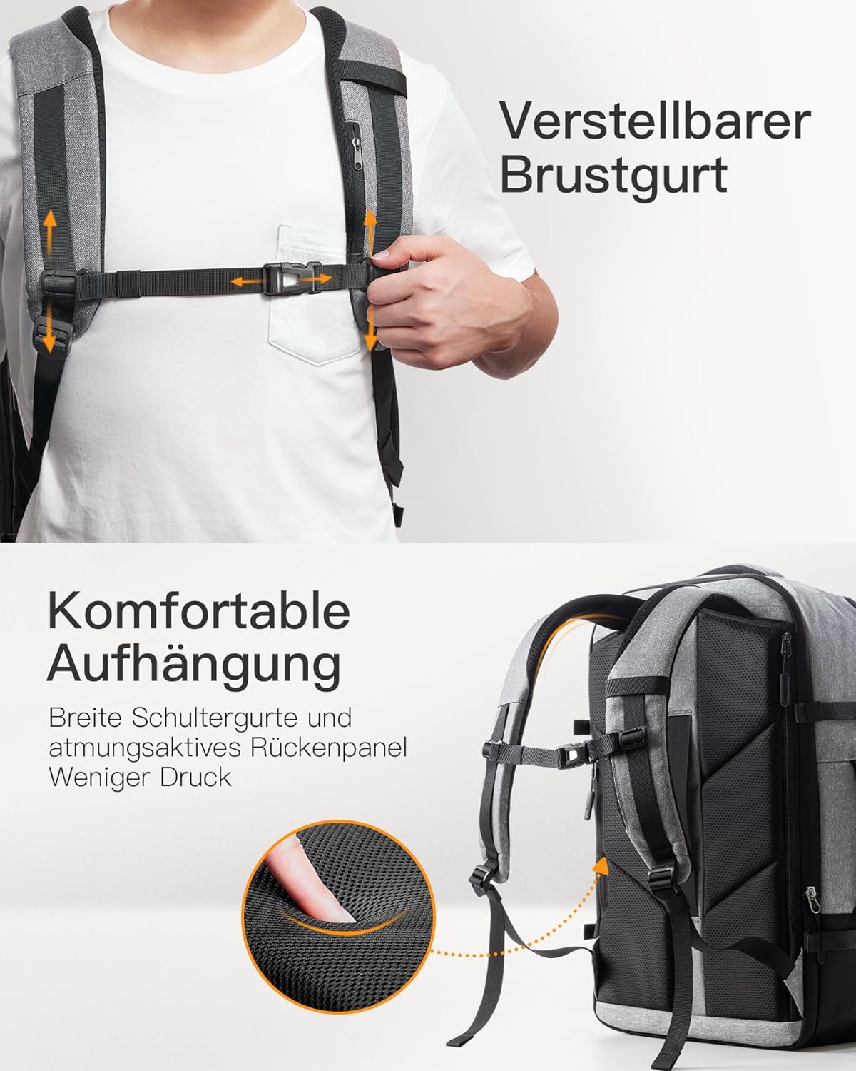 Erweiterbarer Reiserucksack BP03006, Grau 46.2 L