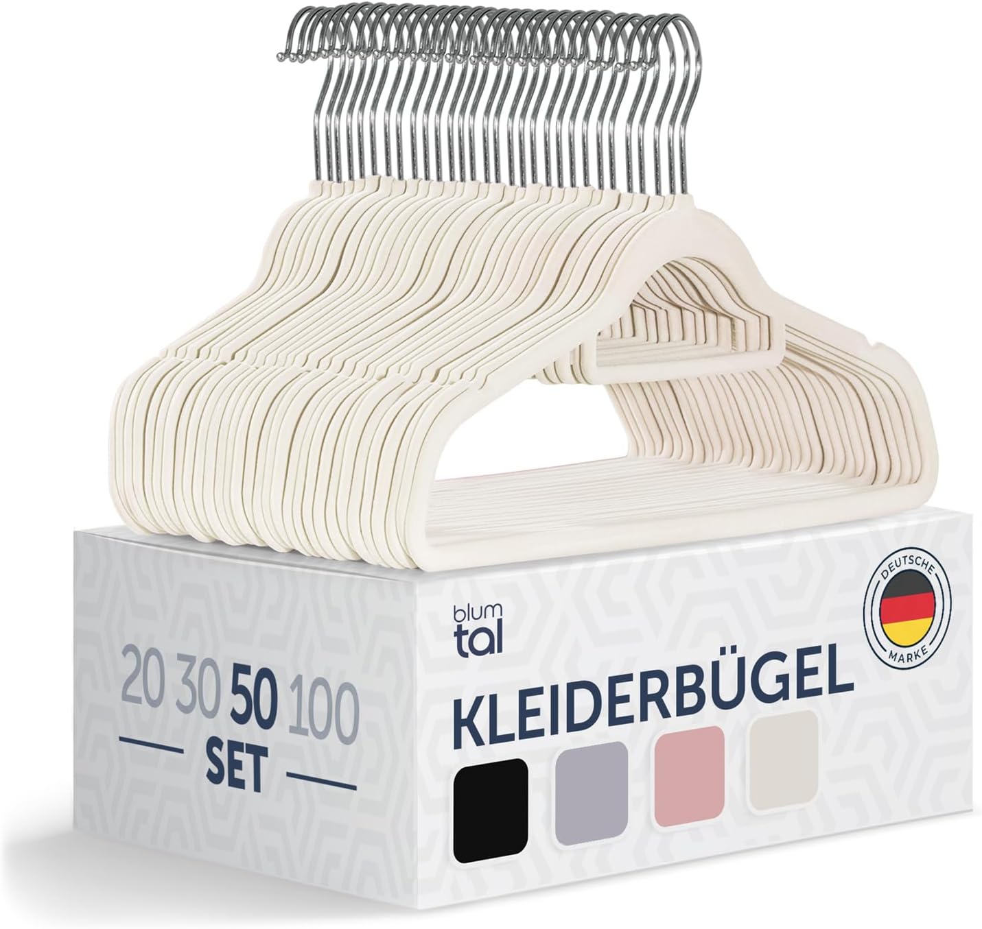 50-teiliges Samt-Kleiderbügel Set, 50 Stück Elfenbein