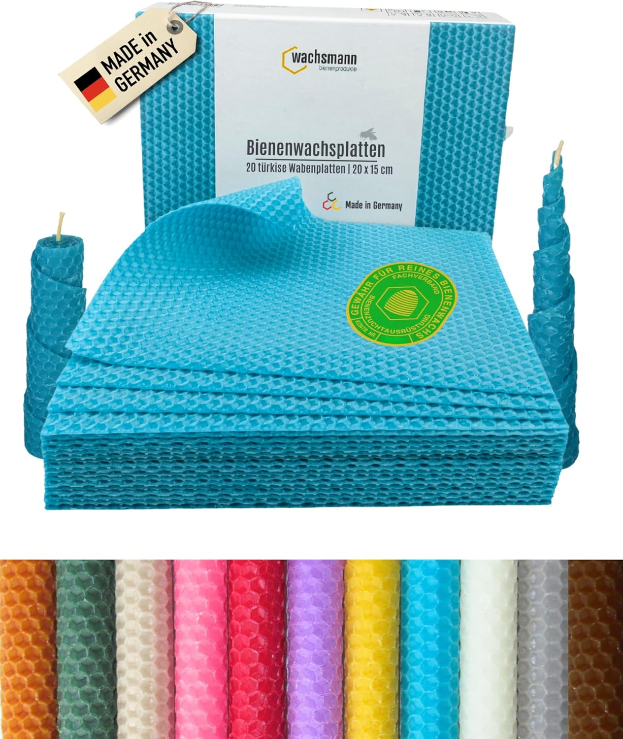 20er Set Bienenwachsplatten für Kerzenherstellung, Türkis | 20 X 15 cm