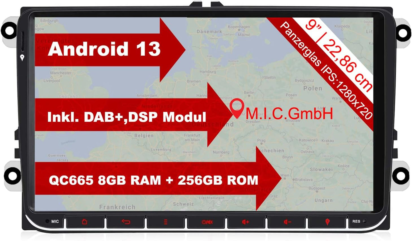 Android 13 Autoradio mit Navi und 9" IPS Touchscreen, AV9V2-Ultra