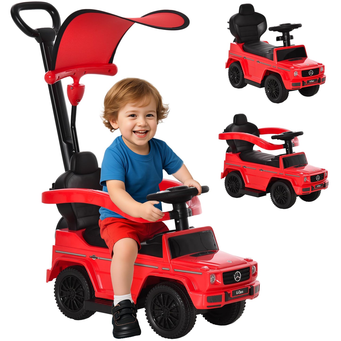 Rutschauto mit Schiebstange, Rot