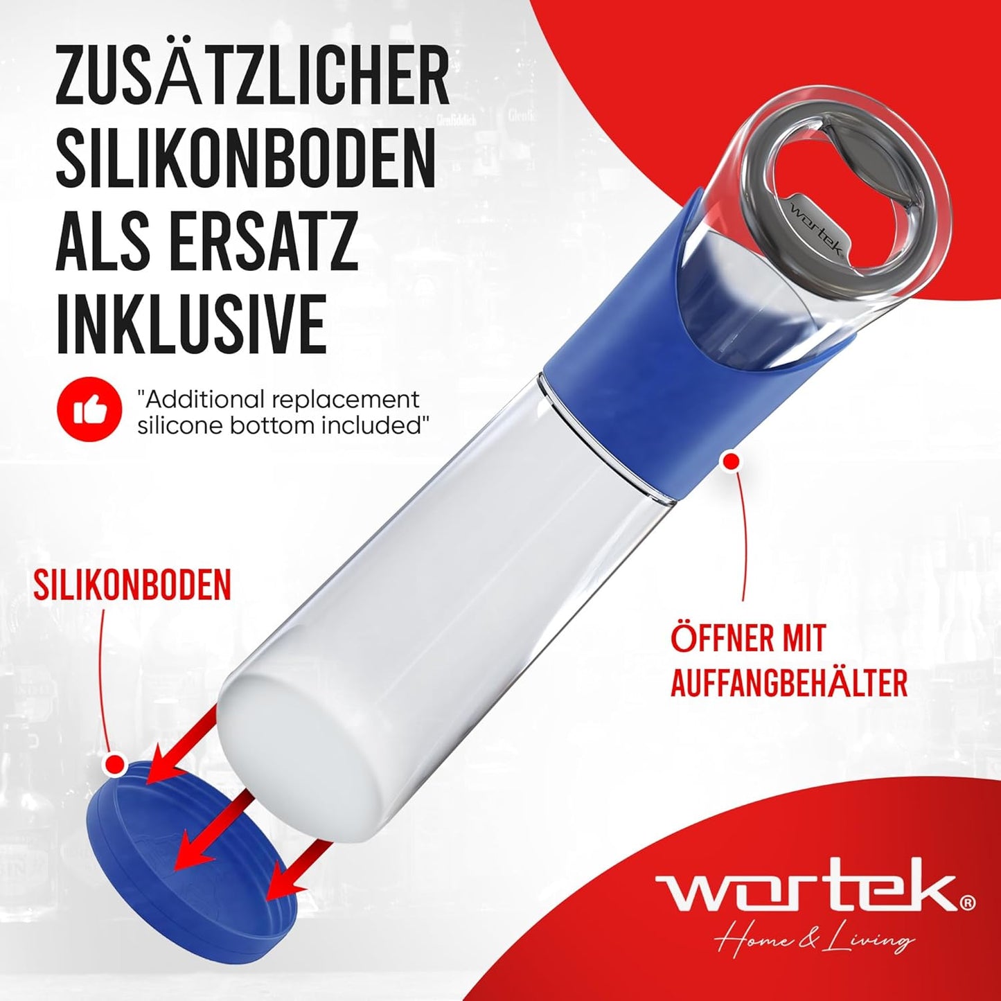 Flaschenöffner mit Auffangbehälter für Kronkorken, Blau