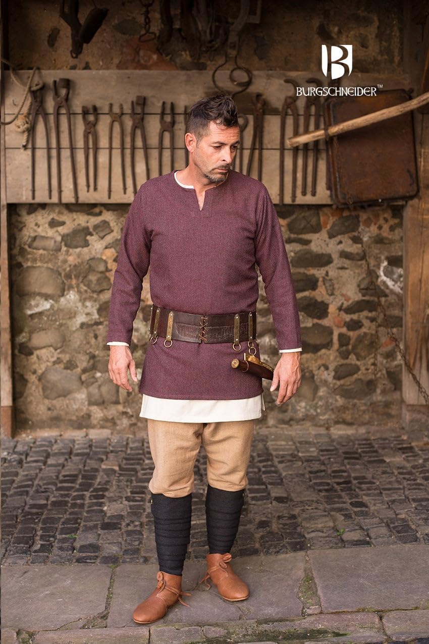 Mittelalterliche Tunika, Herringbone Burgundy/Grey 3XL
