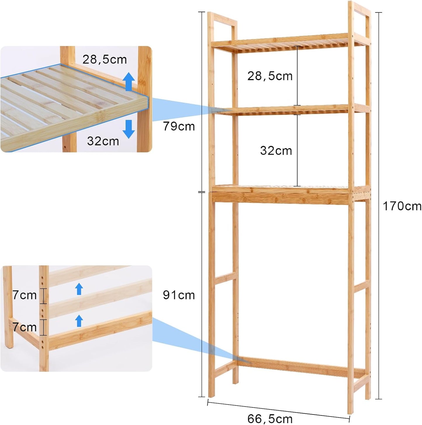 Waschmaschinenregal aus Bambus (66 x 26 x 170 cm)