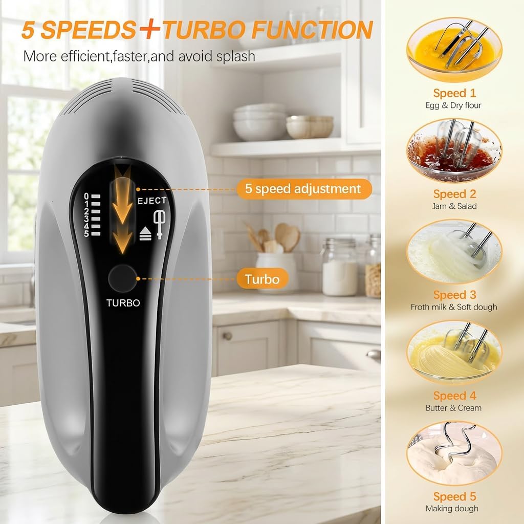 Handmixer Elektrisch mit 5 Geschwindigkeiten & Turbinenfunktion