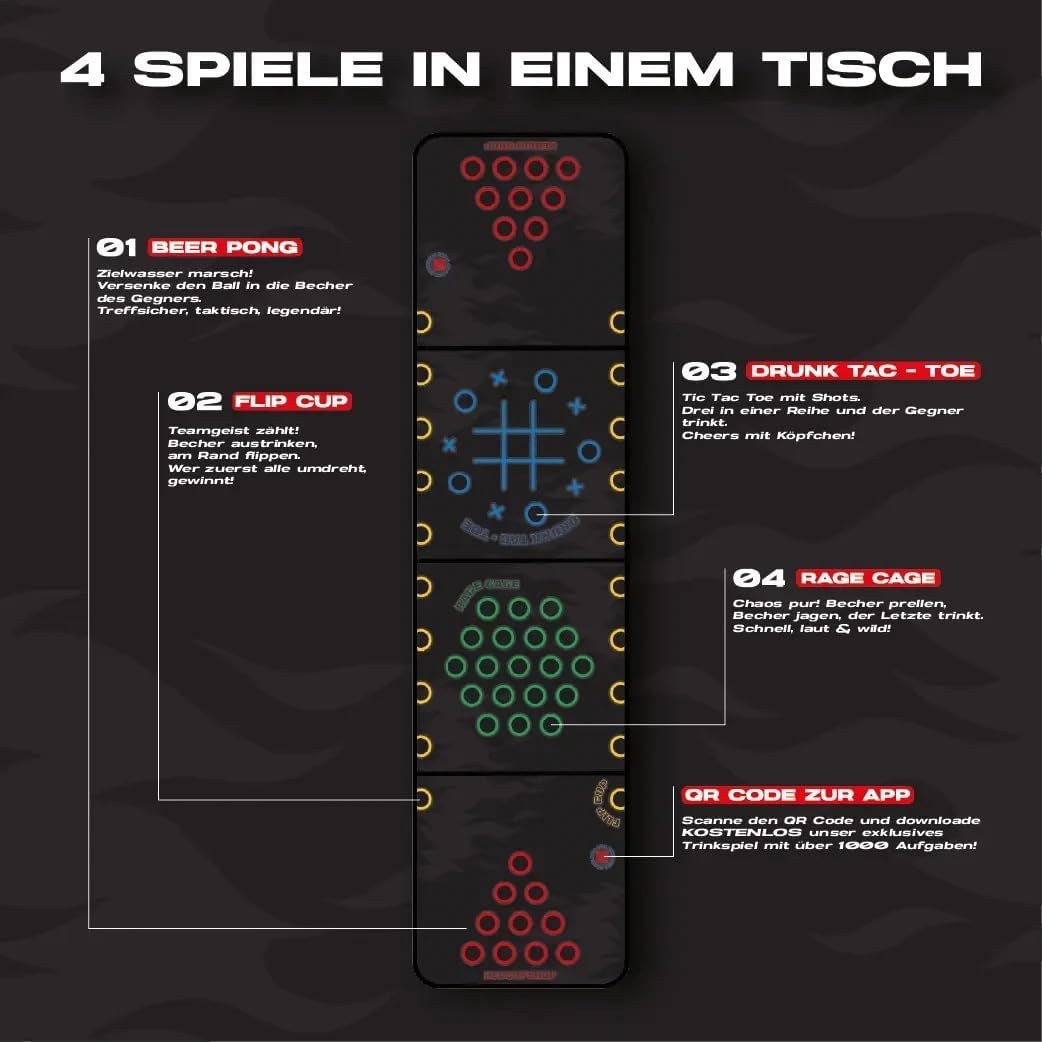 Beer-Pong-Set 4-in-1, Tisch, Becher & Bälle