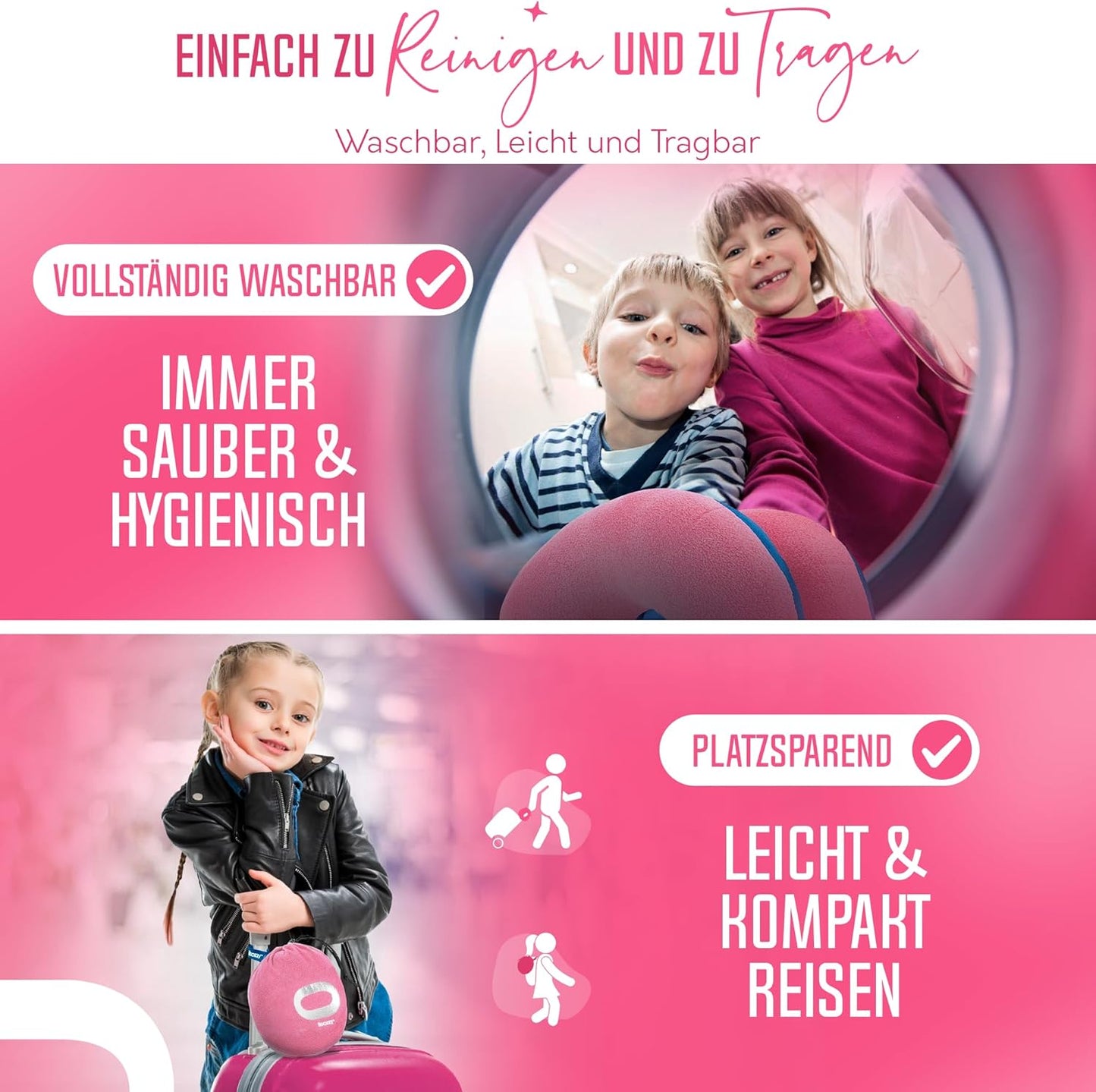 Auto-Nackenkissen für Kinder, Small (Kids 3-7 Y/O) Rosa Rose