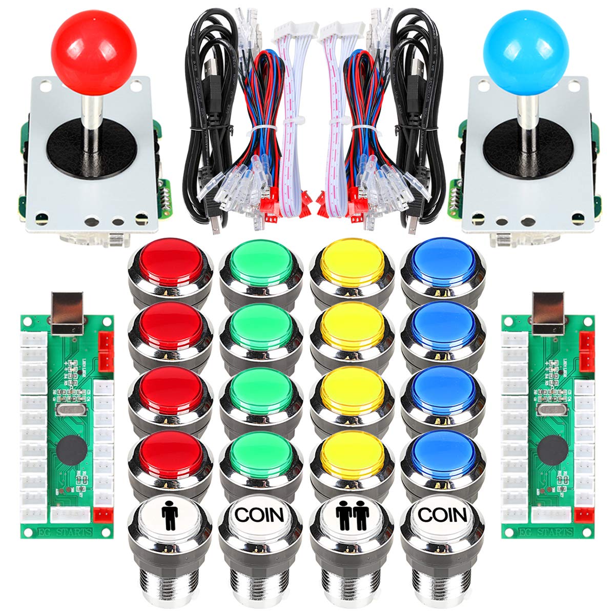 2-Spieler Arcade Joystick mit LED-Drucktasten Set, Gemischtes Set