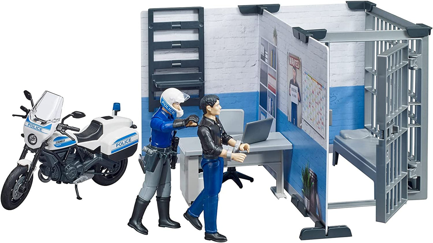 bworld Polizeistation mit Polizeimotorrad, Spielfigur, Modern