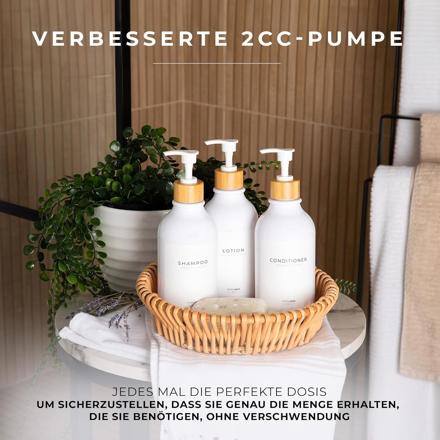3er-Set Shampooflaschen zum Befüllen, Weisser Bambus 3er-set